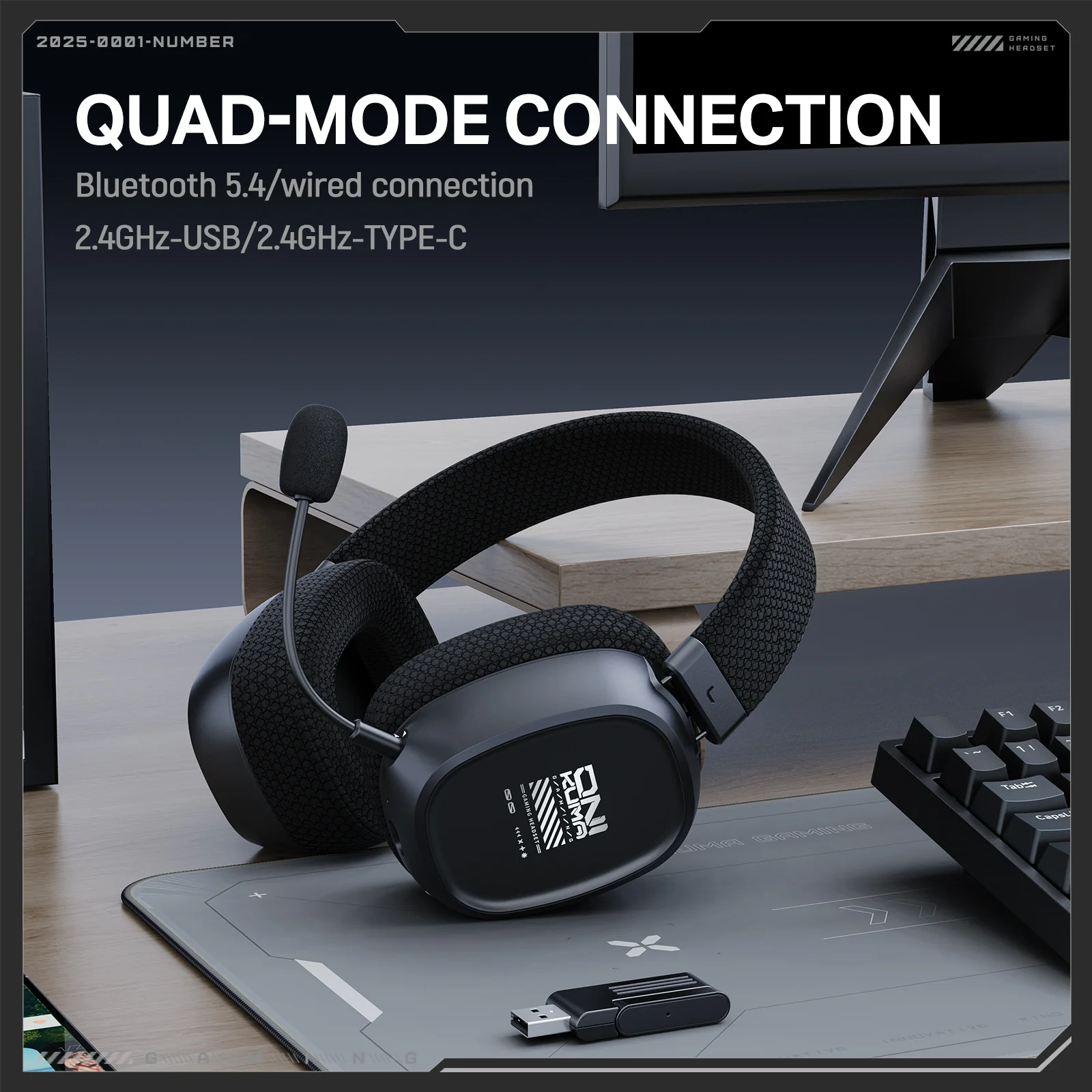 ONIKUMA GT839 Multi-Mode Gaming Headset – 45H Playback, Bluetooth 5.4/Wired/2.4GHz, Memory Foam Comfort - Image 4