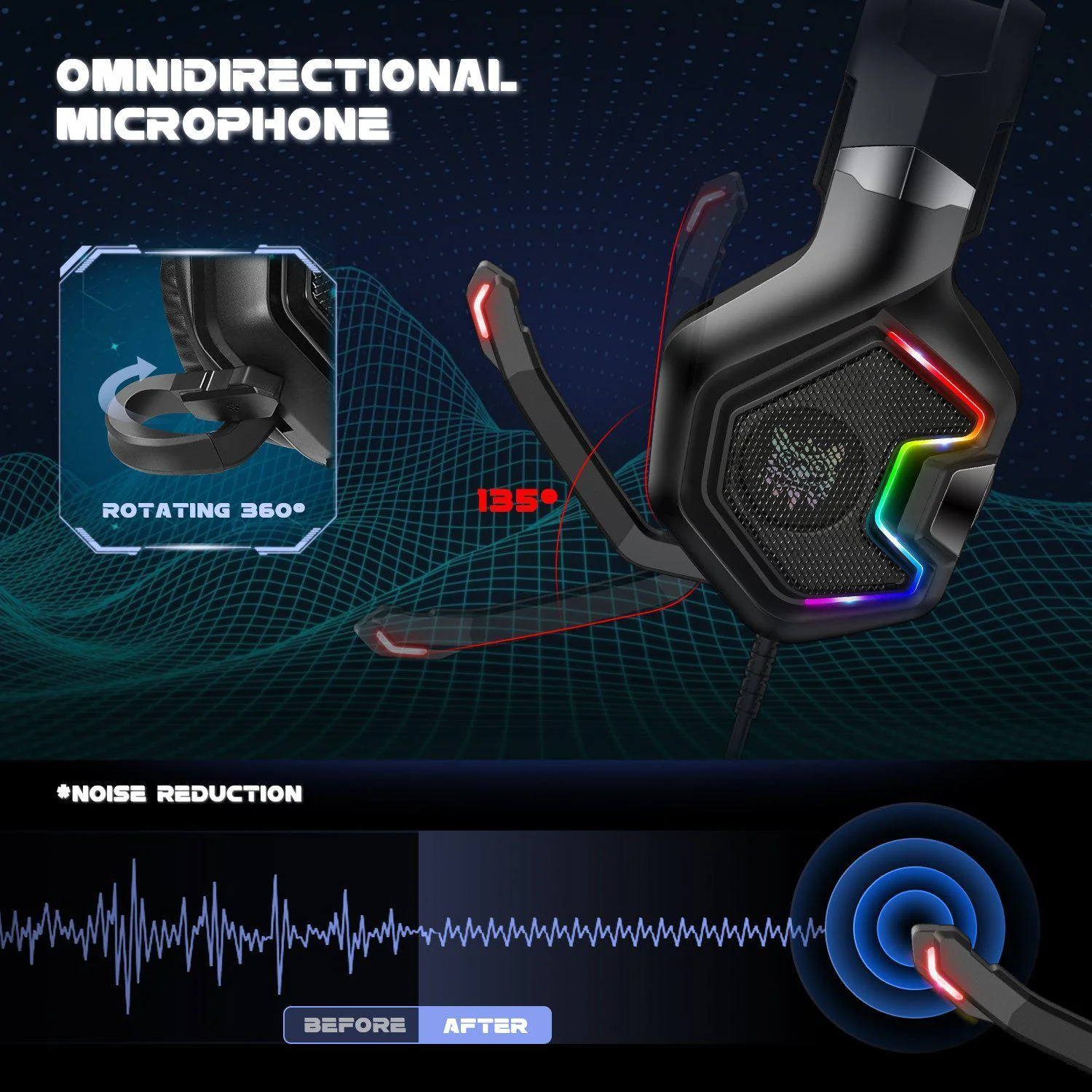 ONIKUMA K10 Pro Professional Wired Gaming Headset with RGB Backlight - Image 5