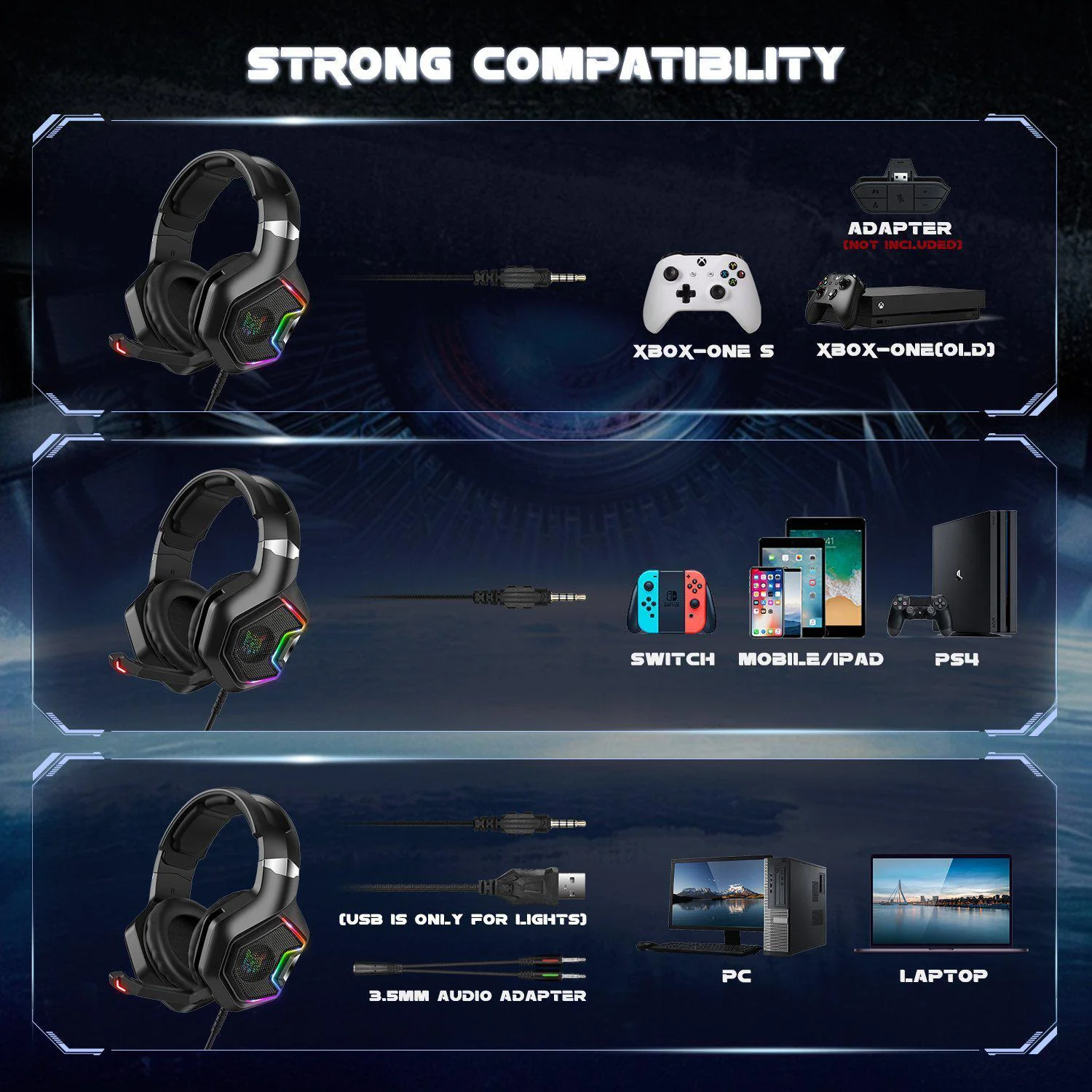 ONIKUMA K10 Pro Professional Wired Gaming Headset with RGB Backlight - Image 7