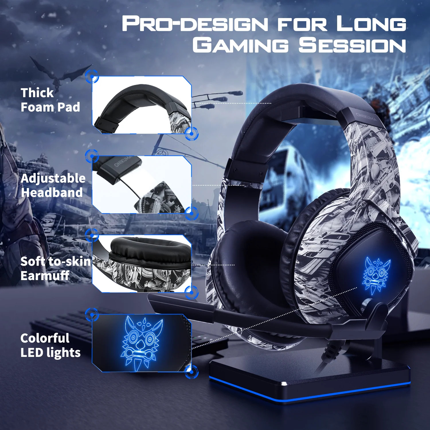 ONIKUMA K19 Professional Gaming Headphone with RGB LED Backlight - Image 17