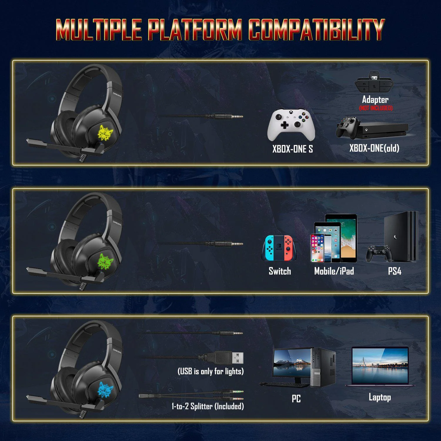 ONIKUMA K19 Professional Gaming Headphone with RGB LED Backlight - Image 7