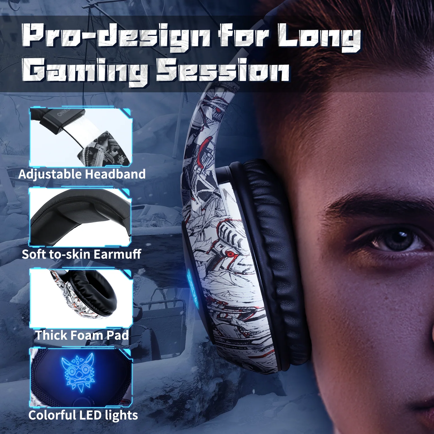 ONIKUMA K19 Professional Gaming Headphone with RGB LED Backlight - Image 9