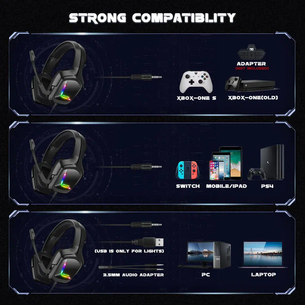 ONIKUMA K20 Wired Gaming Headsets With Microphone RGB Light - Image 10