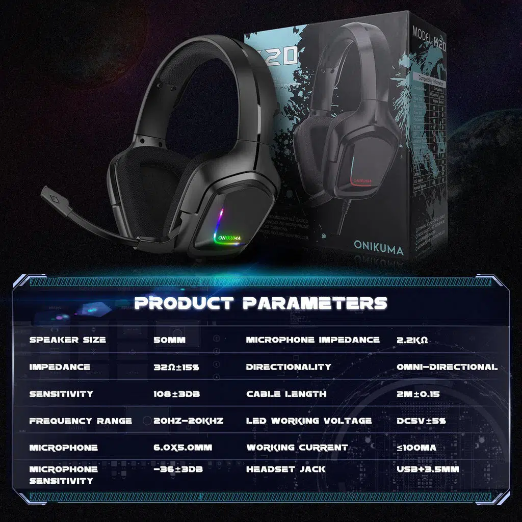ONIKUMA K20 Wired Gaming Headsets With Microphone RGB Light - Image 11