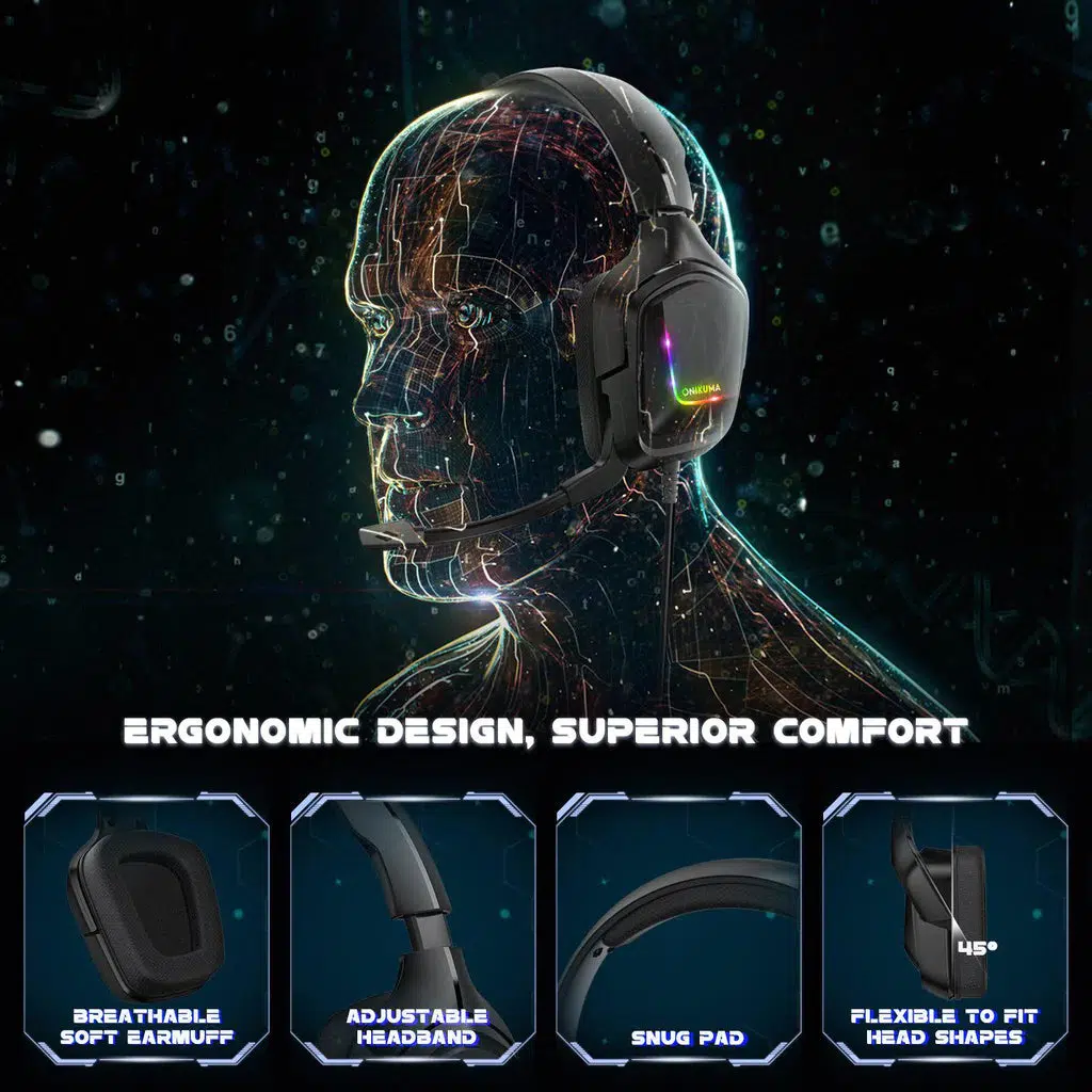 ONIKUMA K20 Wired Gaming Headsets With Microphone RGB Light - Image 7