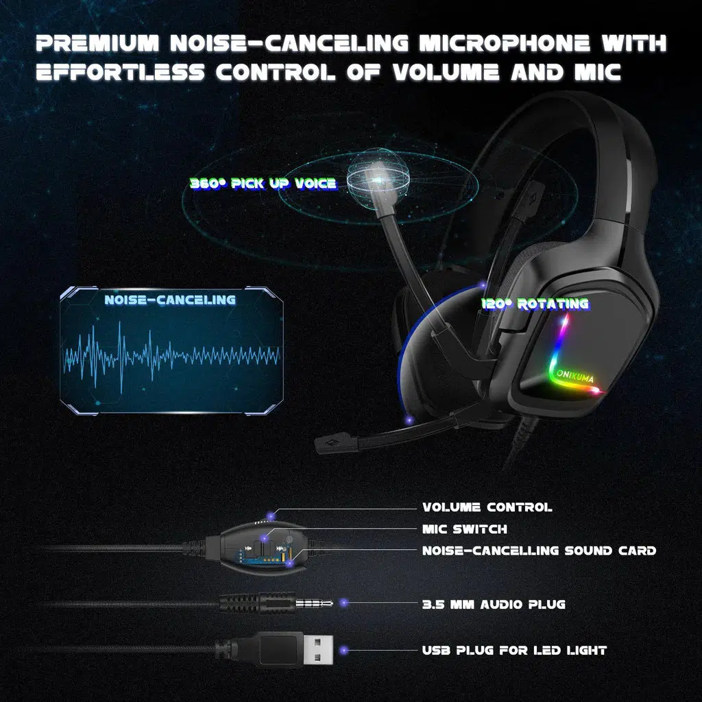 ONIKUMA K20 Wired Gaming Headsets With Microphone RGB Light - Image 9