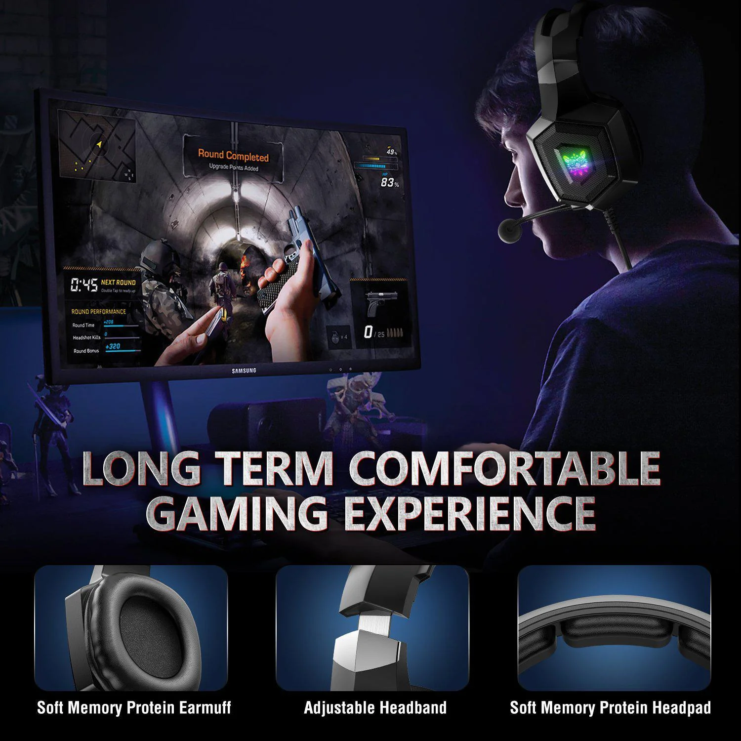 ONIKUMA K8 Wired Stereo Gaming Headphones With Mic LED Lights - Image 14