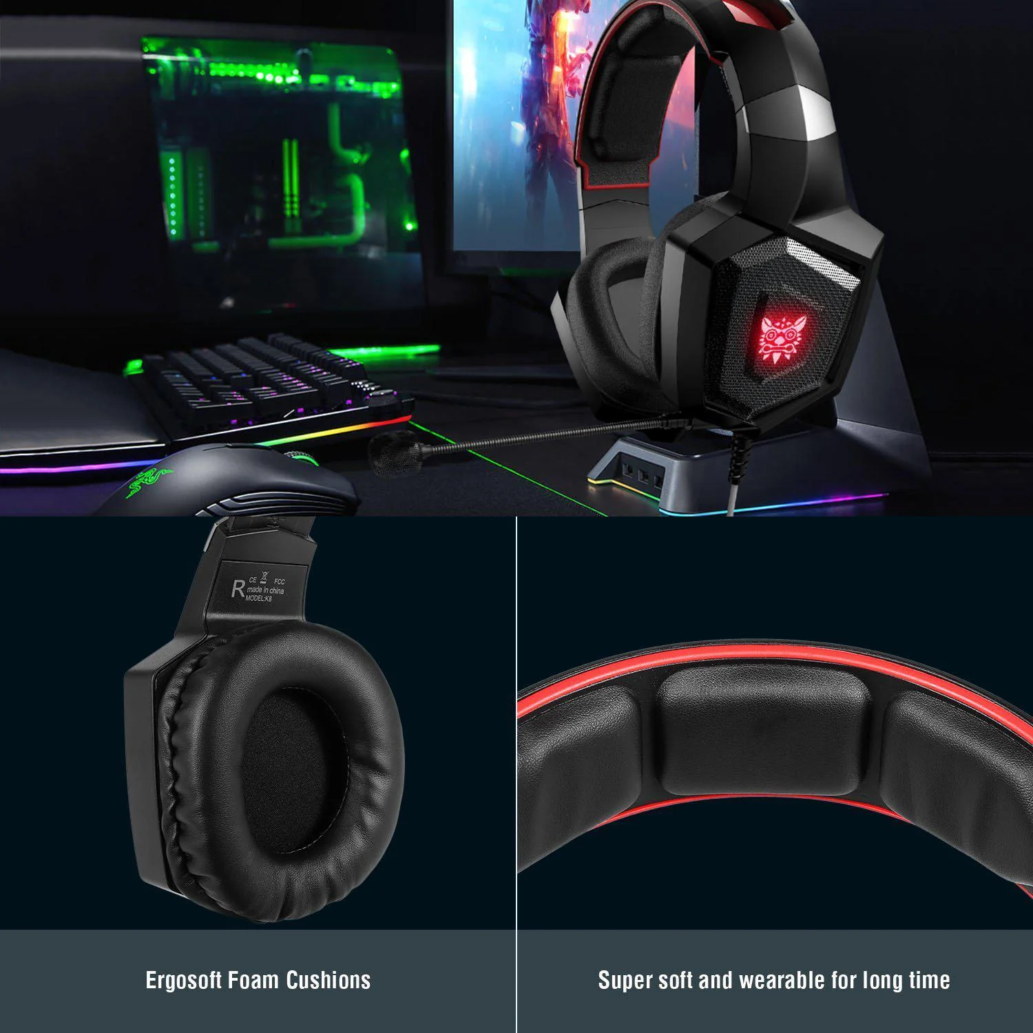 ONIKUMA K8 Wired Stereo Gaming Headphones With Mic LED Lights - Image 21