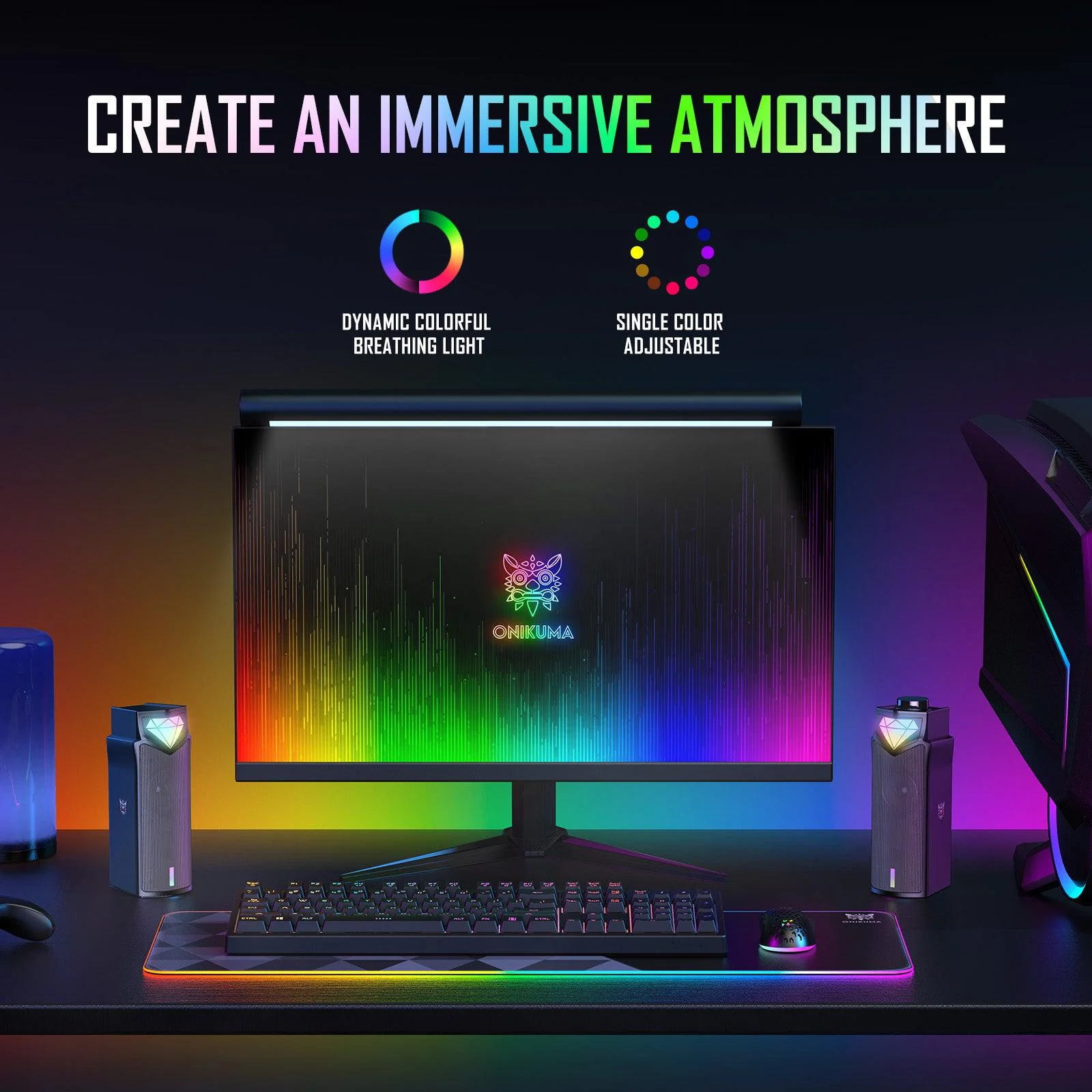 ONIKUMA L1 RGB Computer Speaker, Portable Sound Box with Inside Microphone, Home Office Use with Clear Sound Black - Image 3