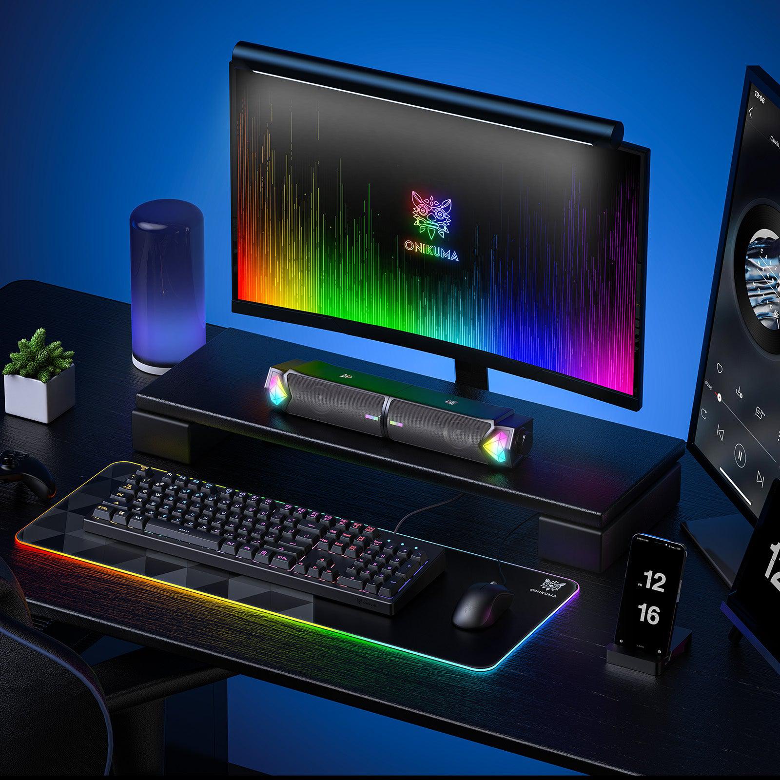 ONIKUMA L1 RGB Computer Speaker, Portable Sound Box with Inside Microphone, Home Office Use with Clear Sound Black - Image 6