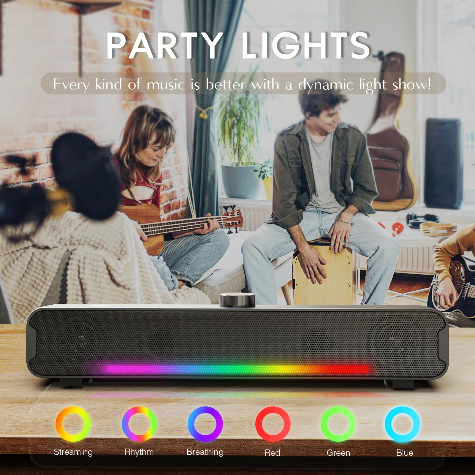 ONIKUMA L16 Bluetooth-compatible Speaker with RGB Light, Powerful Computer Speaker Portable Soundbar for TV Home Theater PC Gaming - Image 4