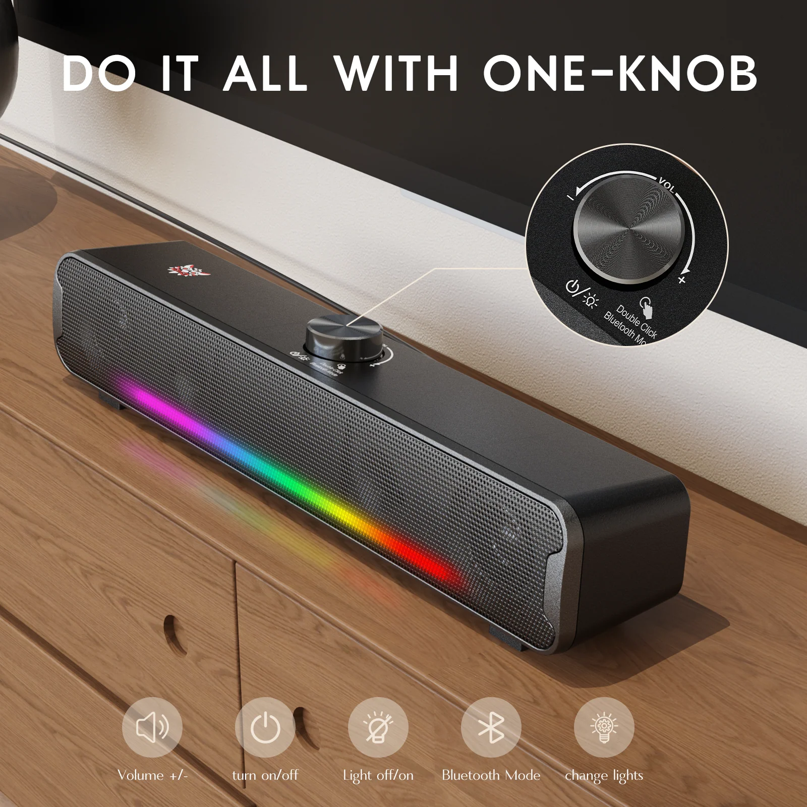 ONIKUMA L16 Bluetooth-compatible Speaker with RGB Light, Powerful Computer Speaker Portable Soundbar for TV Home Theater PC Gaming - Image 5