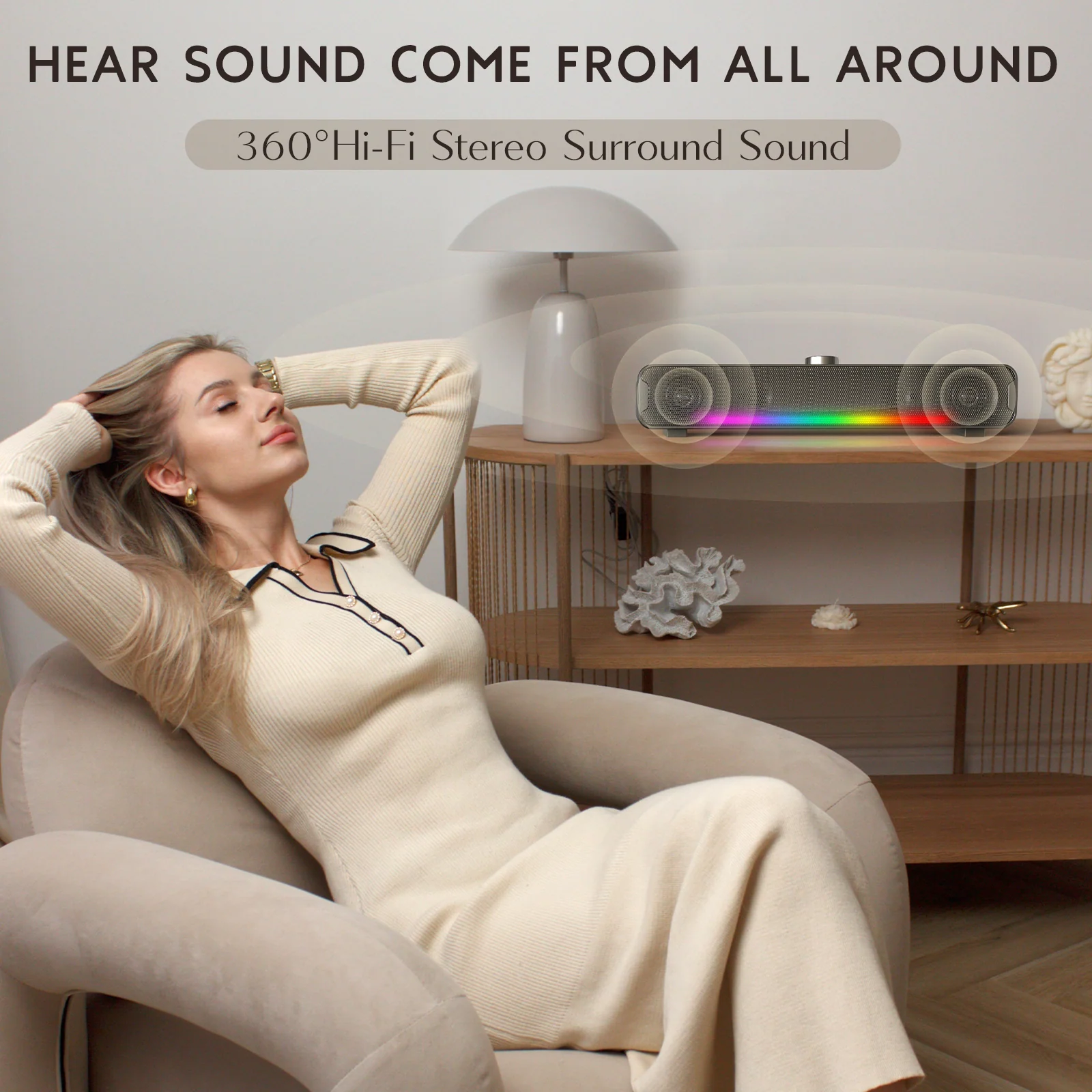 ONIKUMA L16 Bluetooth-compatible Speaker with RGB Light, Powerful Computer Speaker Portable Soundbar for TV Home Theater PC Gaming - Image 8