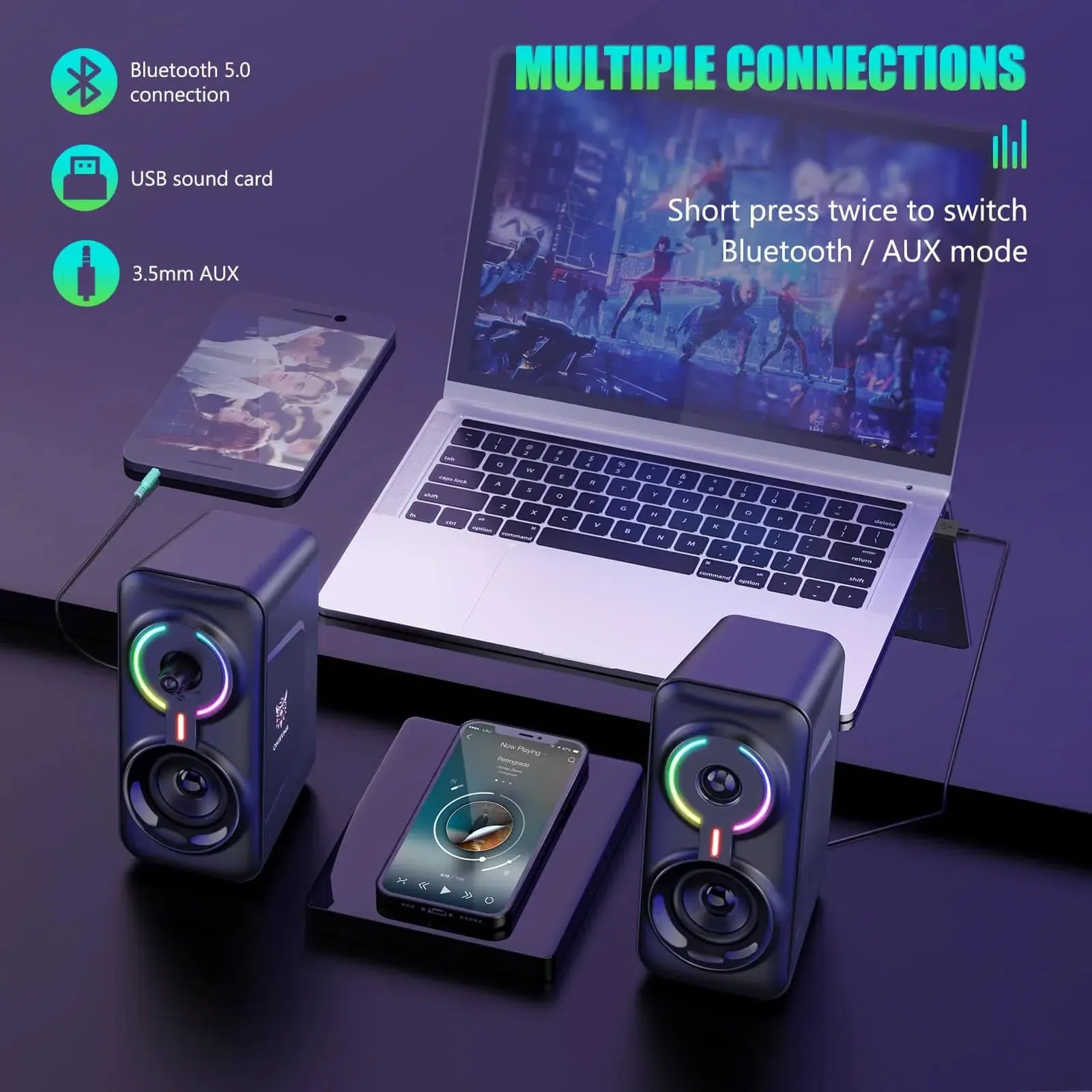 ONIKUMA L6 Multimedia Gaming Speaker with BT5.0 and AUX Mode - Image 7