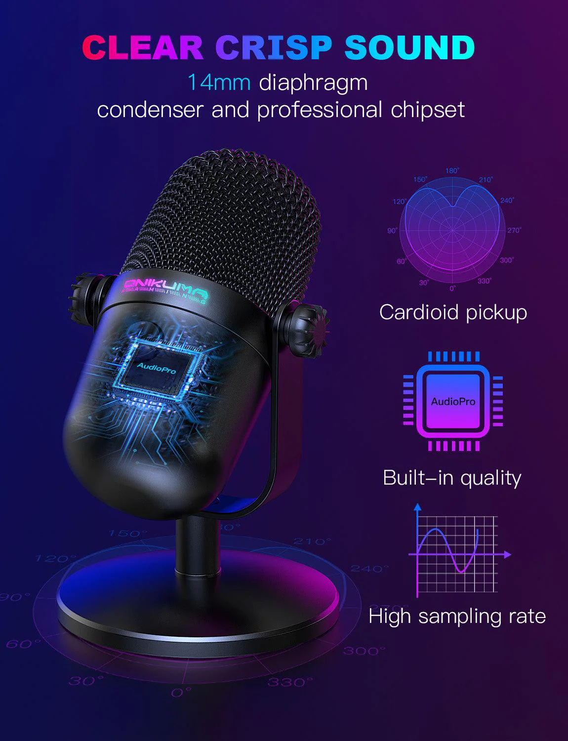 ONIKUMA M830 USB Condenser Gaming Microphone Mini USB Microphone - Image 6
