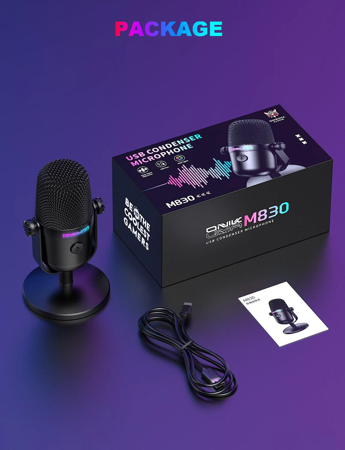 ONIKUMA M830 USB Condenser Gaming Microphone Mini USB Microphone - Image 8