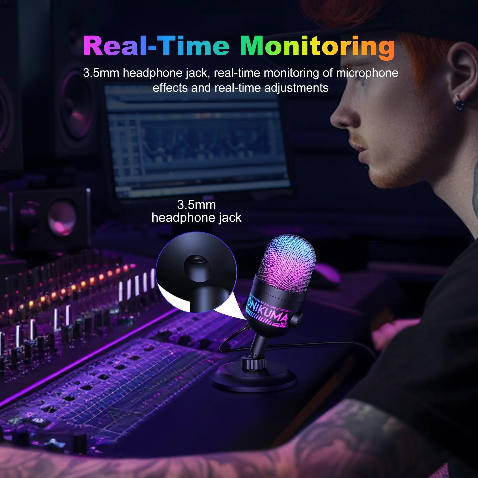ONIKUMA M930 Studio RGB Microphone with 48KHz Capture & Smart Monitoring - Image 3