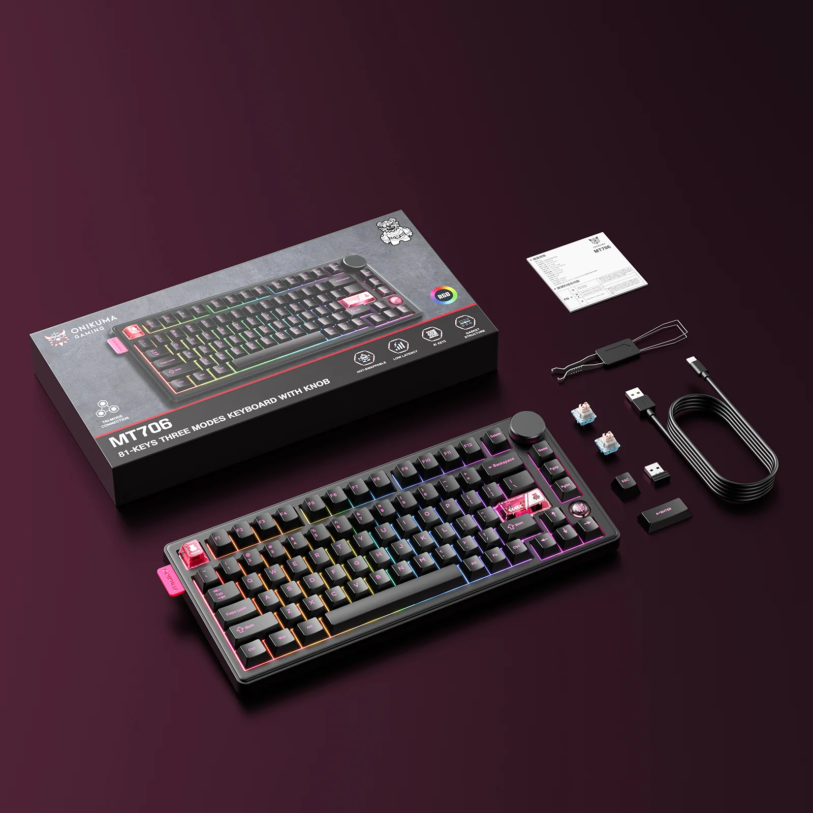 ONIKUMA MT706 81-key Triple-Mode Mechanical Keyboard - 1ms Gasket Mount for Esports - Image 9