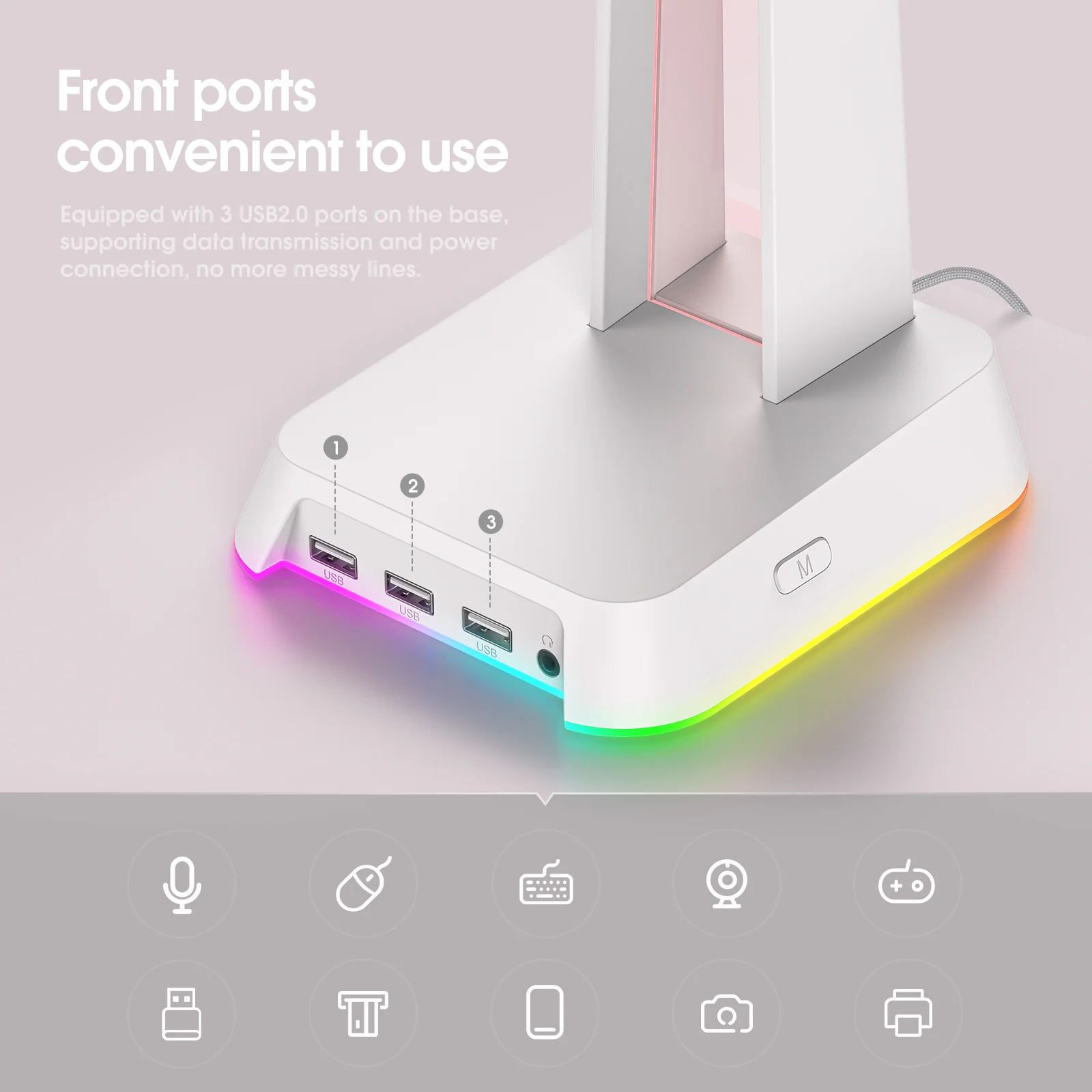 ONIKUMA ST2 RGB Gaming Headphone Stand with 3 USB and 3.5mm AUX Ports - Image 10