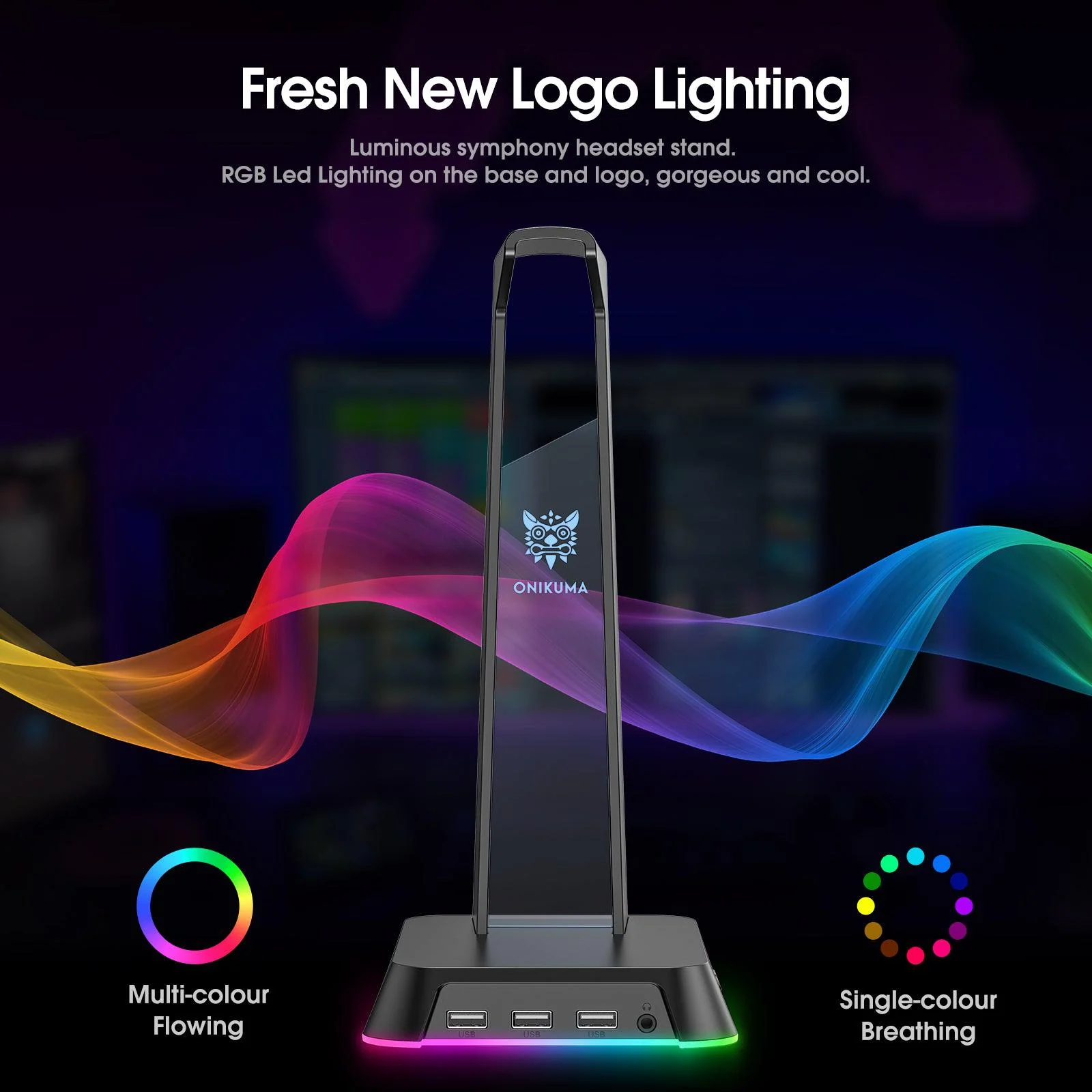 ONIKUMA ST2 RGB Gaming Headphone Stand with 3 USB and 3.5mm AUX Ports - Image 17