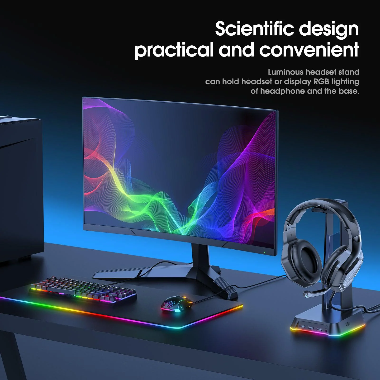 ONIKUMA ST2 RGB Gaming Headphone Stand with 3 USB and 3.5mm AUX Ports - Image 21