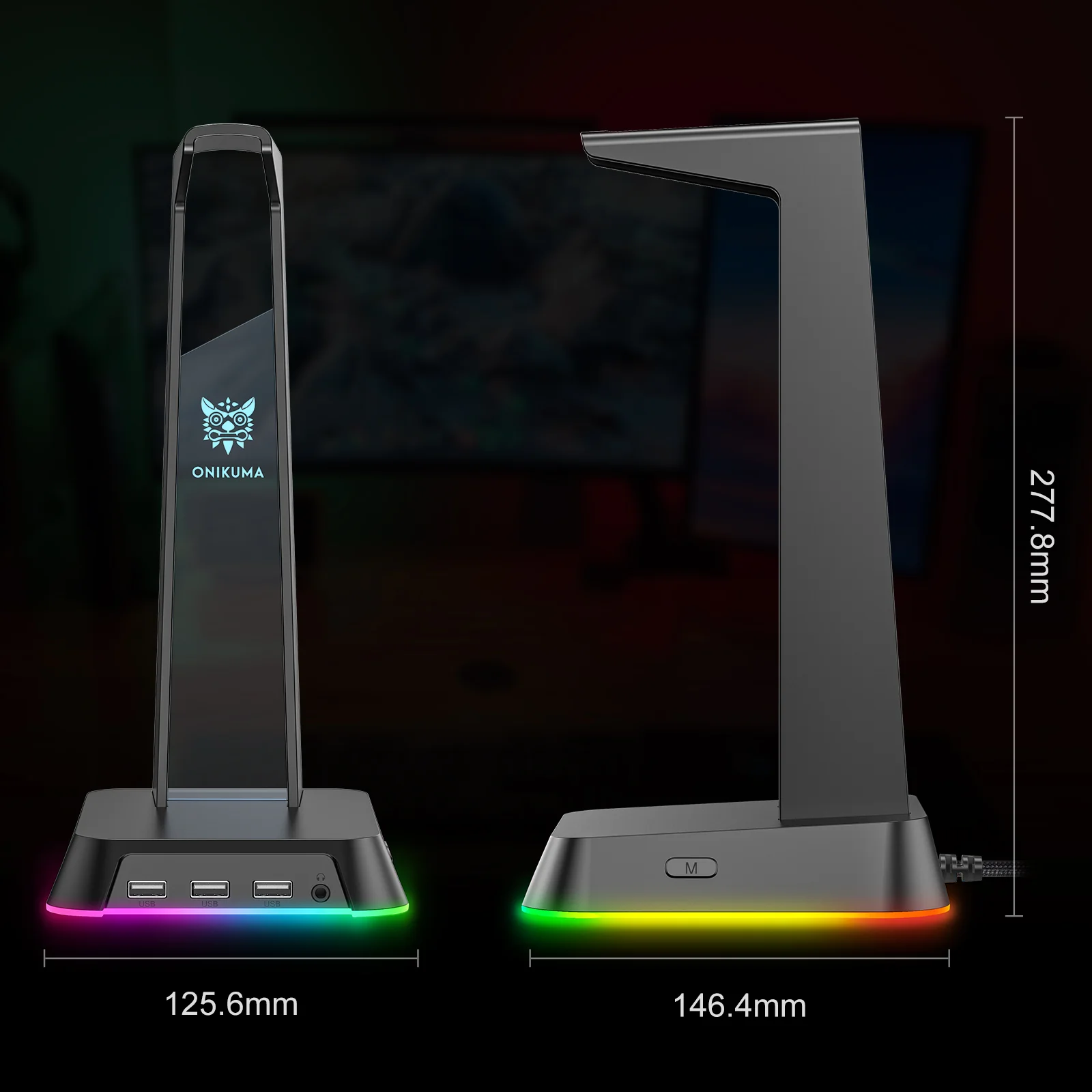 ONIKUMA ST2 RGB Gaming Headphone Stand with 3 USB and 3.5mm AUX Ports - Image 22