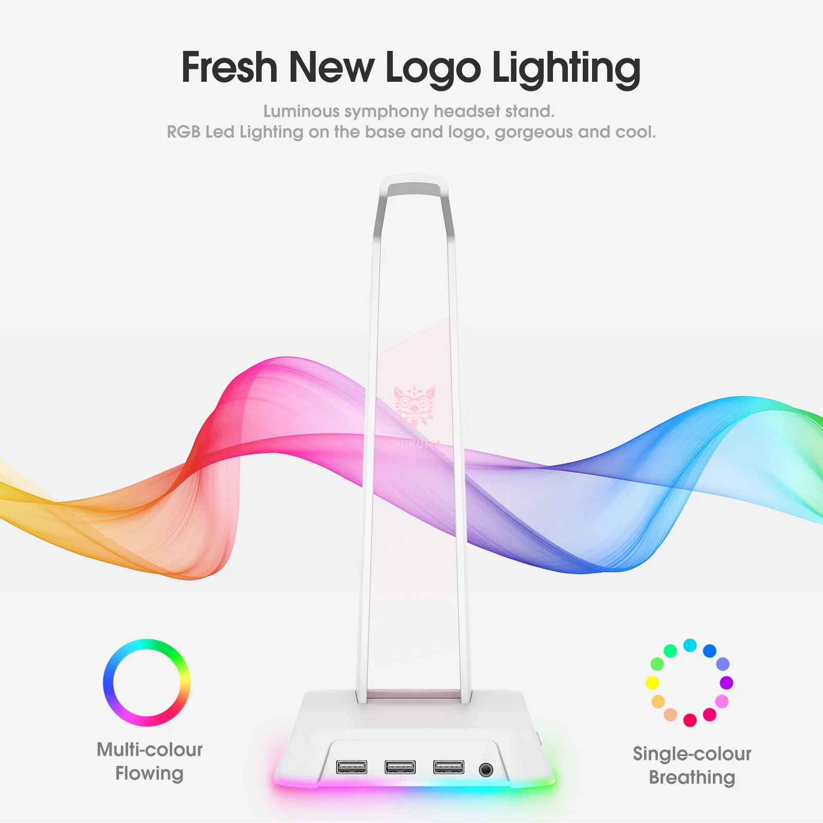 ONIKUMA ST2 RGB Gaming Headphone Stand with 3 USB and 3.5mm AUX Ports - Image 9