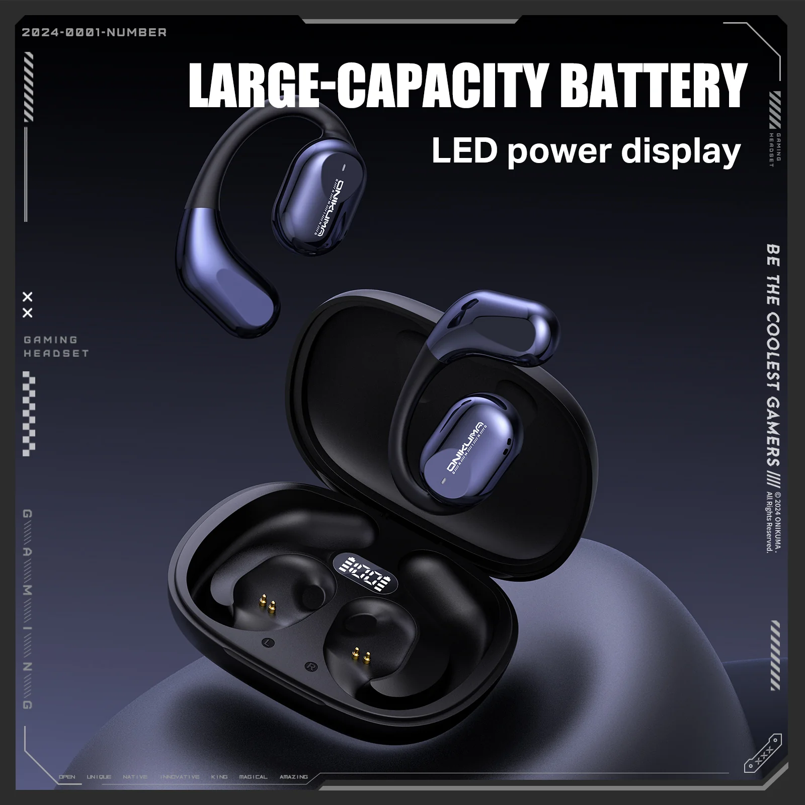 ONIKUMA T209 OWS Bluetooth Earphone with Charging Case, Cyberpunk Design - Image 3
