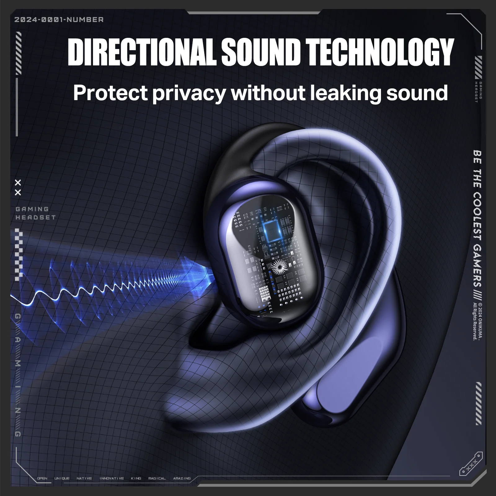 ONIKUMA T209 OWS Bluetooth Earphone with Charging Case, Cyberpunk Design - Image 4