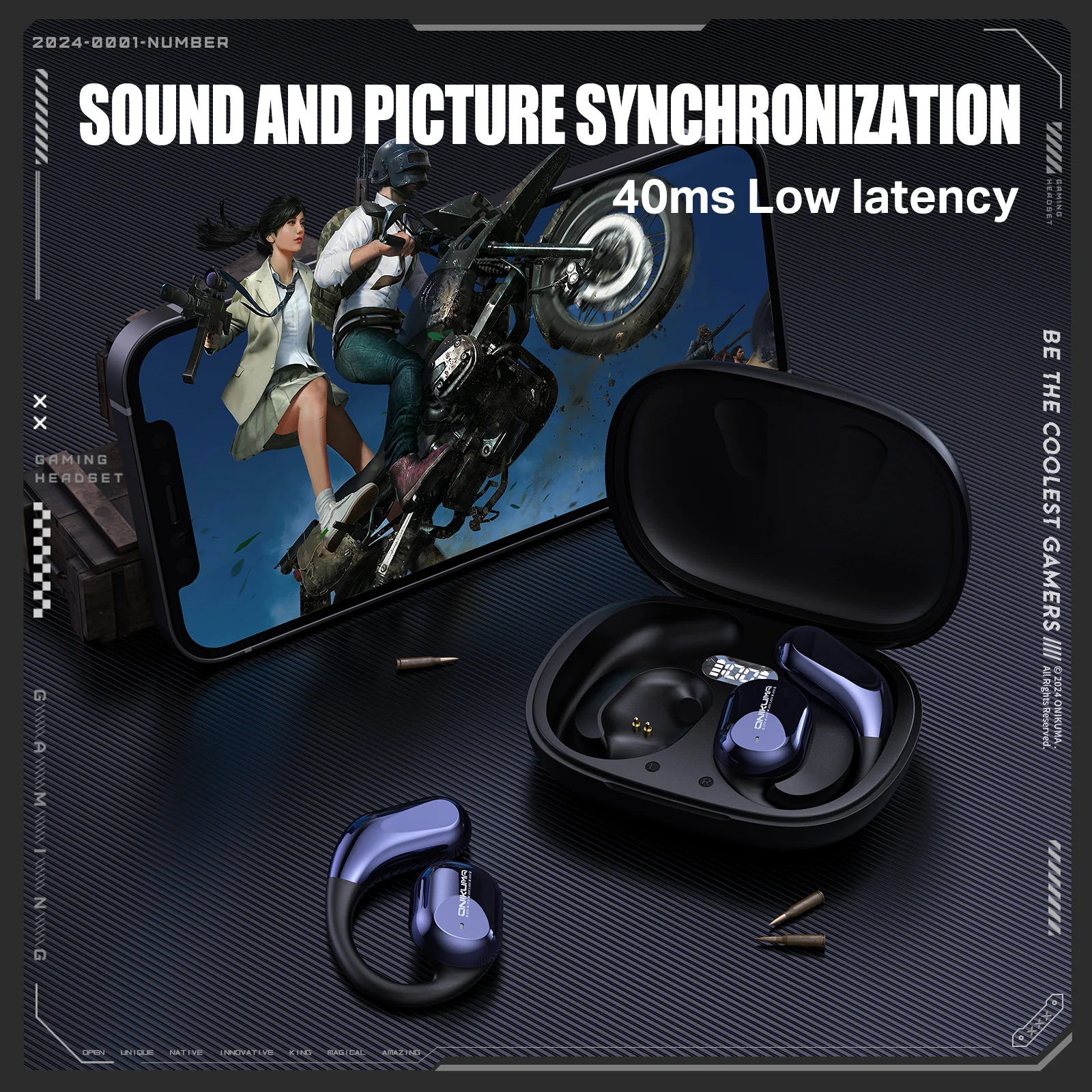ONIKUMA T209 OWS Bluetooth Earphone with Charging Case, Cyberpunk Design - Image 6