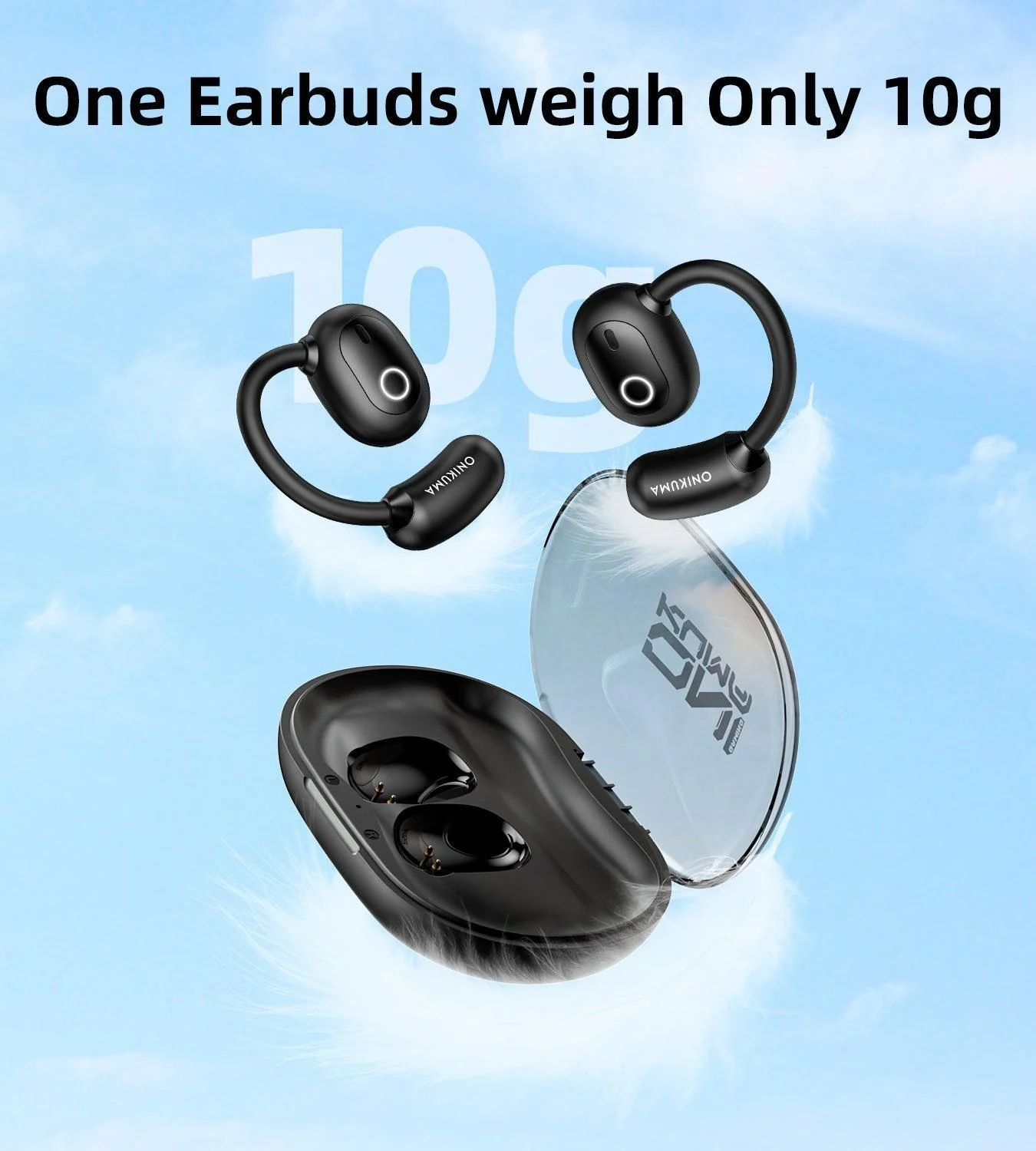 ONIKUMA T25 Wireless Earbuds,Bluetooth Headphones,Open Ear Headphones-HiFi Stereo, Clear Calls Mic,Ultra Comfort,Air Conduction,Smart Touch Control,30H Playback Earphones for Running&Workout-Black - Image 5