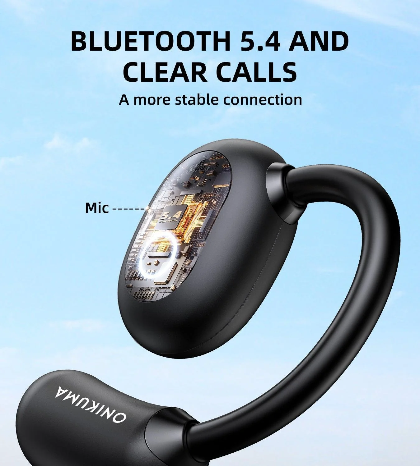 ONIKUMA T25 Wireless Earbuds,Bluetooth Headphones,Open Ear Headphones-HiFi Stereo, Clear Calls Mic,Ultra Comfort,Air Conduction,Smart Touch Control,30H Playback Earphones for Running&Workout-Black - Image 7