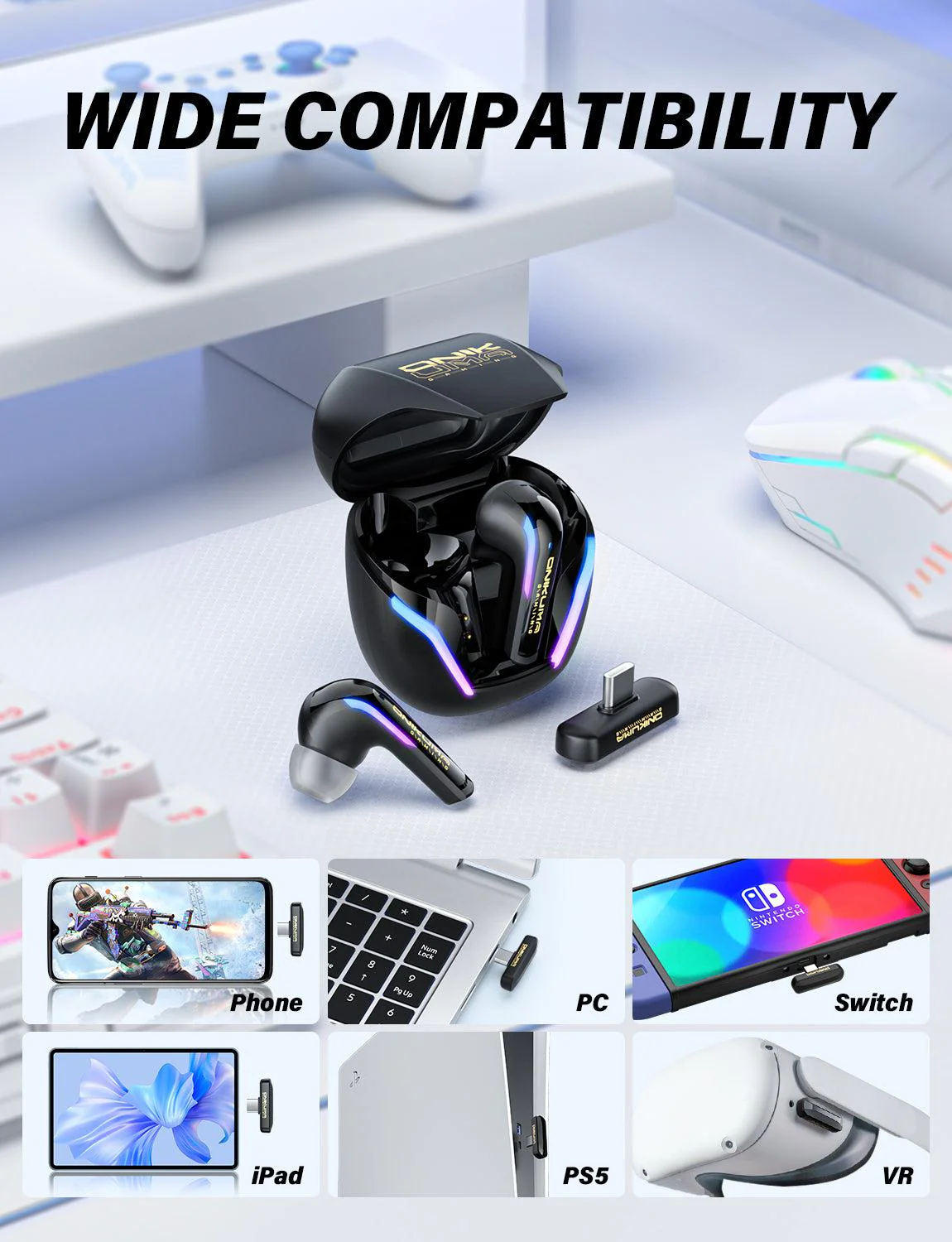 ONIKUMA T27 2.4G Wireless Gaming Earbuds with ENC Mic - Image 15