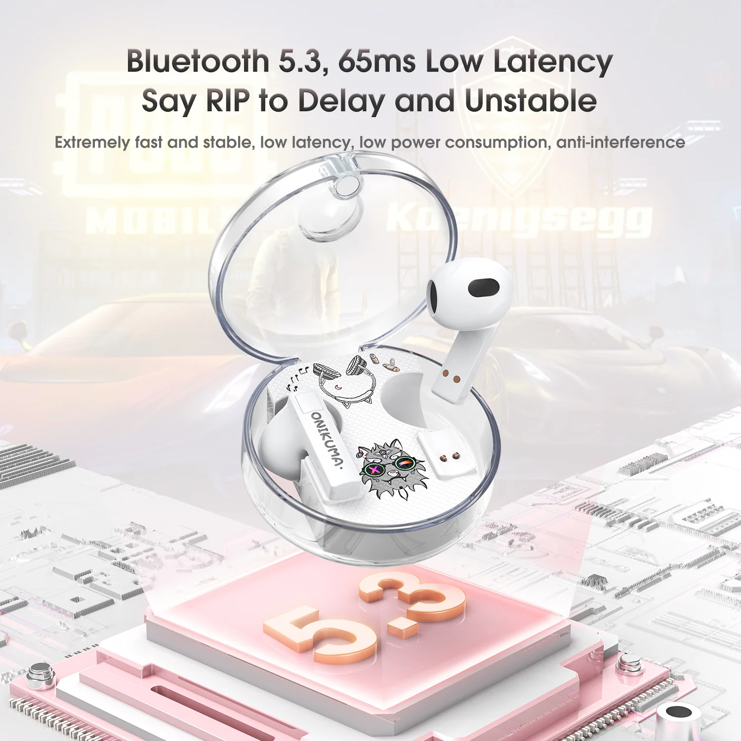 ONIKUMA T301 TWS Cartoon Earphone Touch Control Wireless Bluetooth-compatible 5.3 Headset Sports Earbuds Gaming Headset Gamer With Mic - Image 11