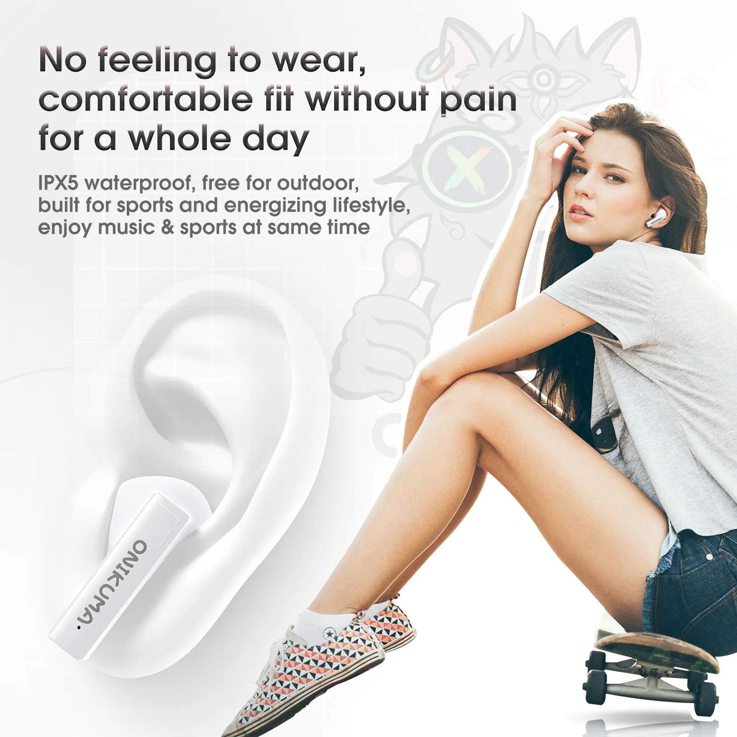 ONIKUMA T301 TWS Cartoon Earphone Touch Control Wireless Bluetooth-compatible 5.3 Headset Sports Earbuds Gaming Headset Gamer With Mic - Image 16