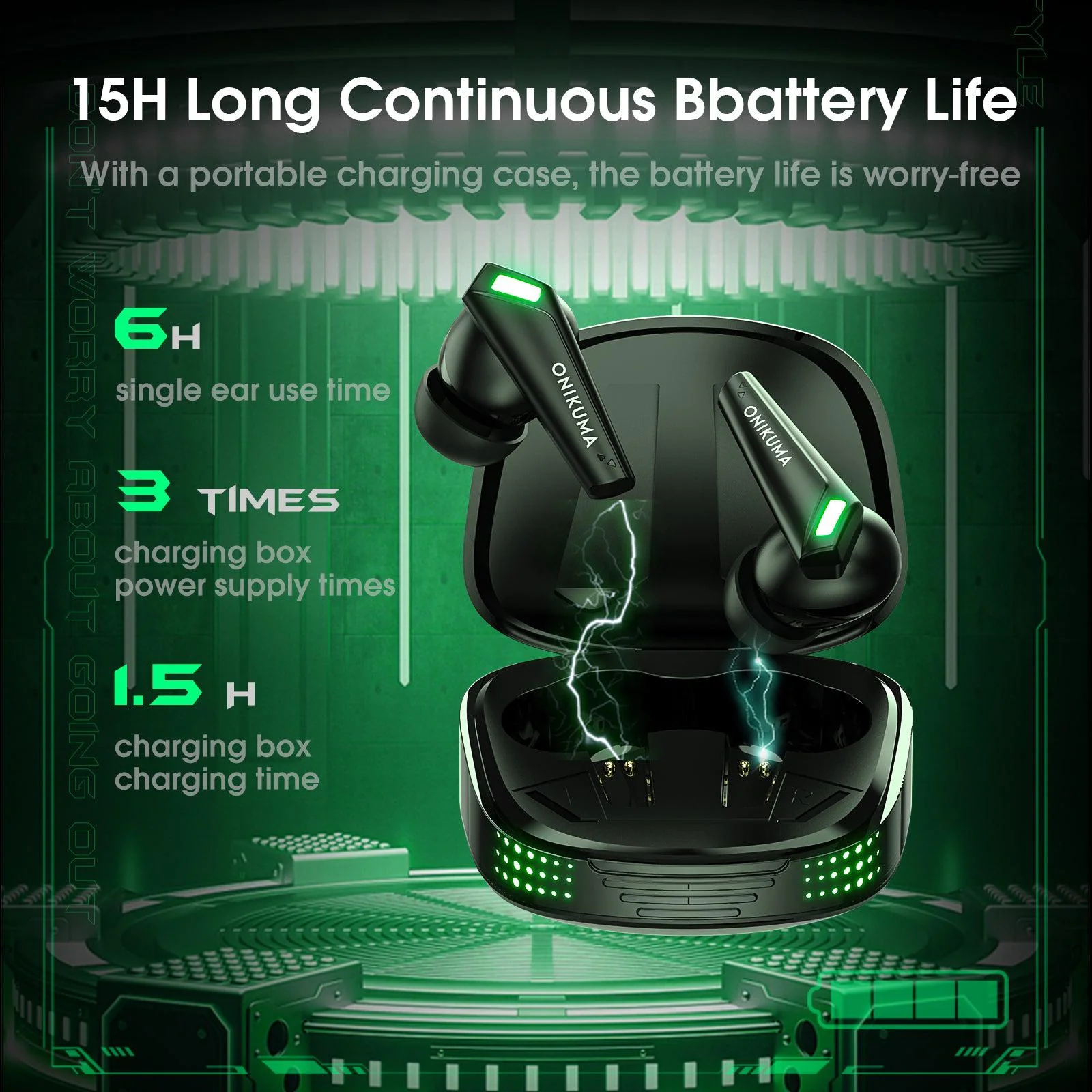 ONIKUMA T308 Wireless Bluetooth Earbuds 40ms Latency 10h Battery Life - Image 4
