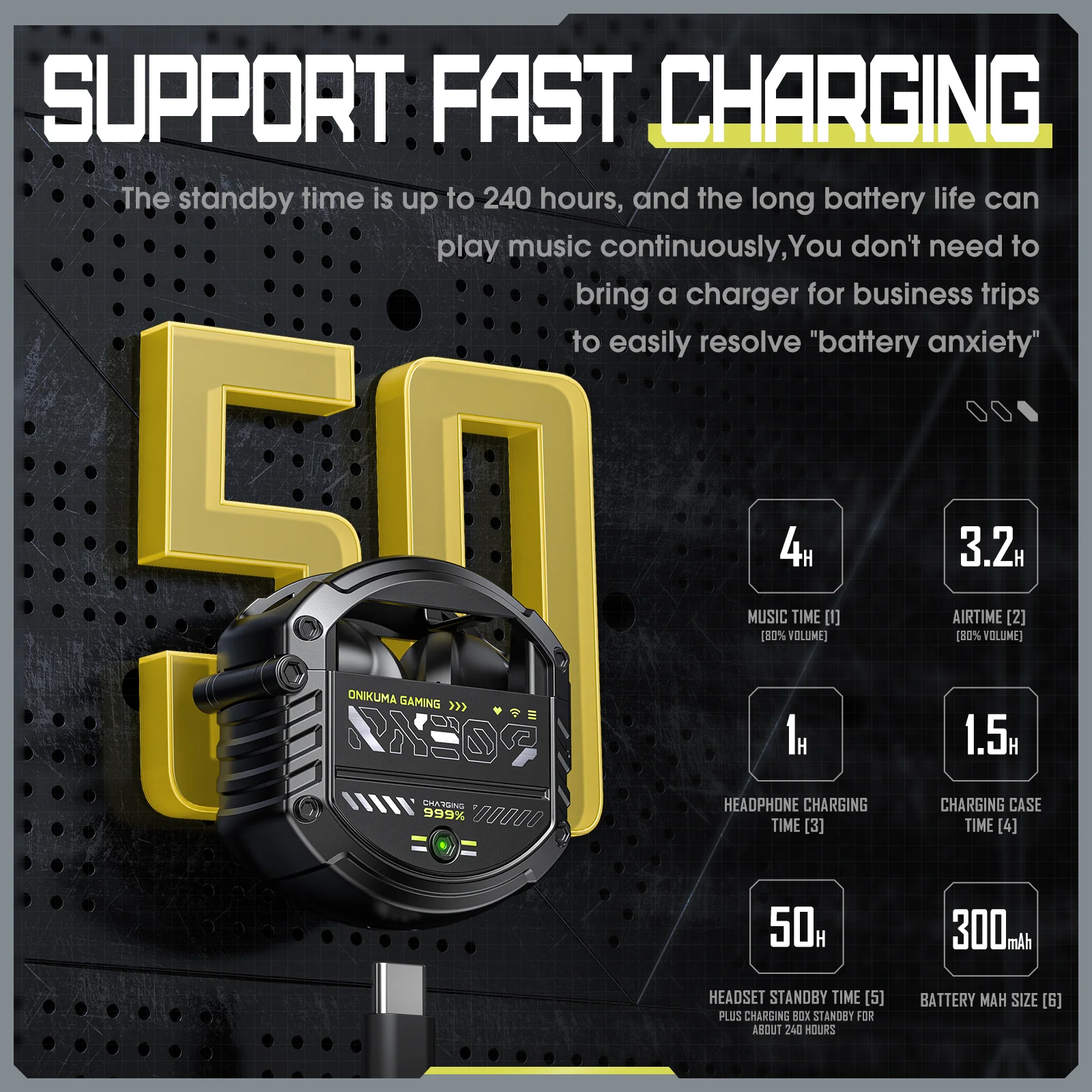 ONIKUMA T309 Mechanical Bluetooth Earphone, High Sensitivity Wireless Noise Cancelling Gaming Headphone - Image 4