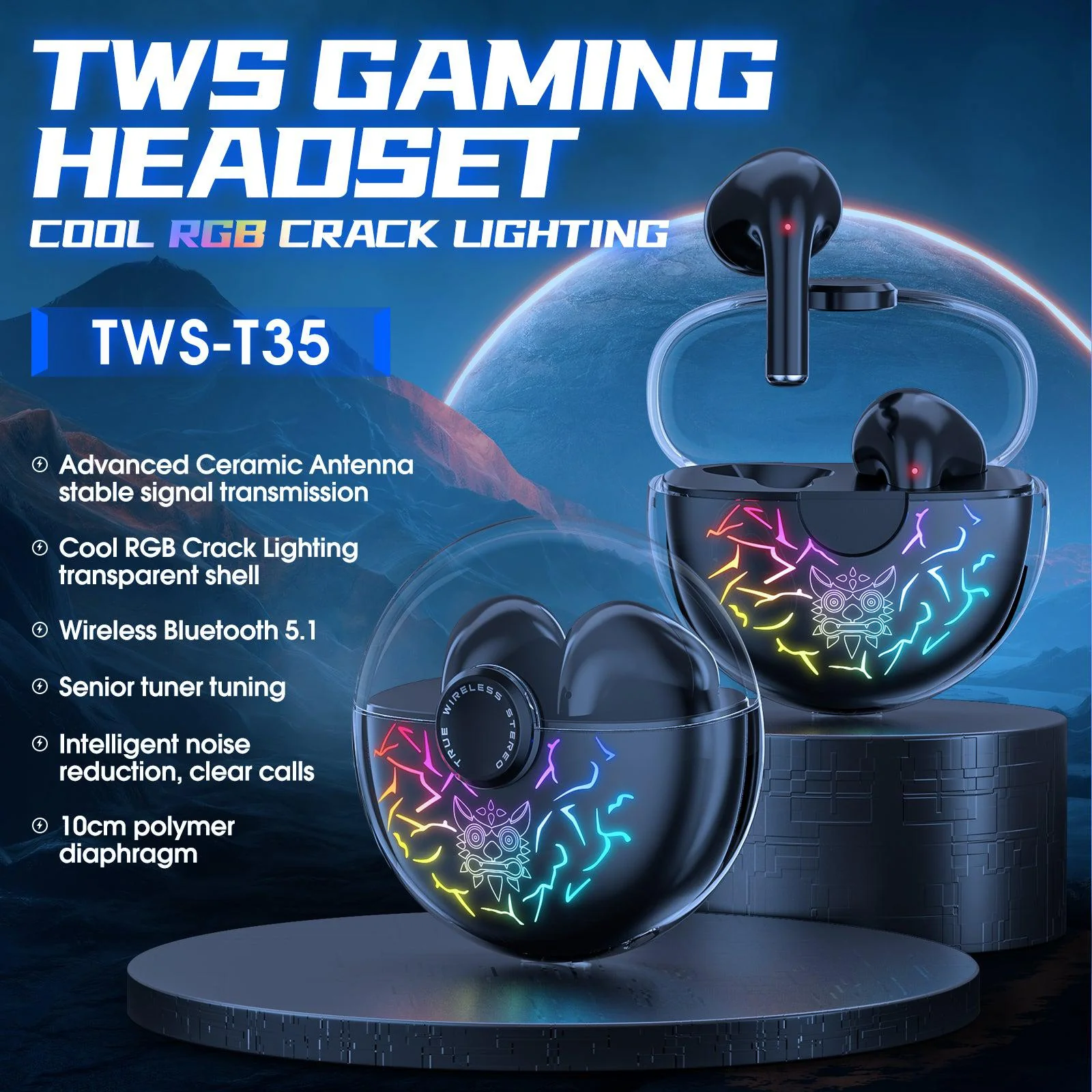 ONIKUMA T35 Bluetooth 5.1 Gaming Earbuds 60ms Latency Active Noise Reduction Fast Charging Earphone - Image 10