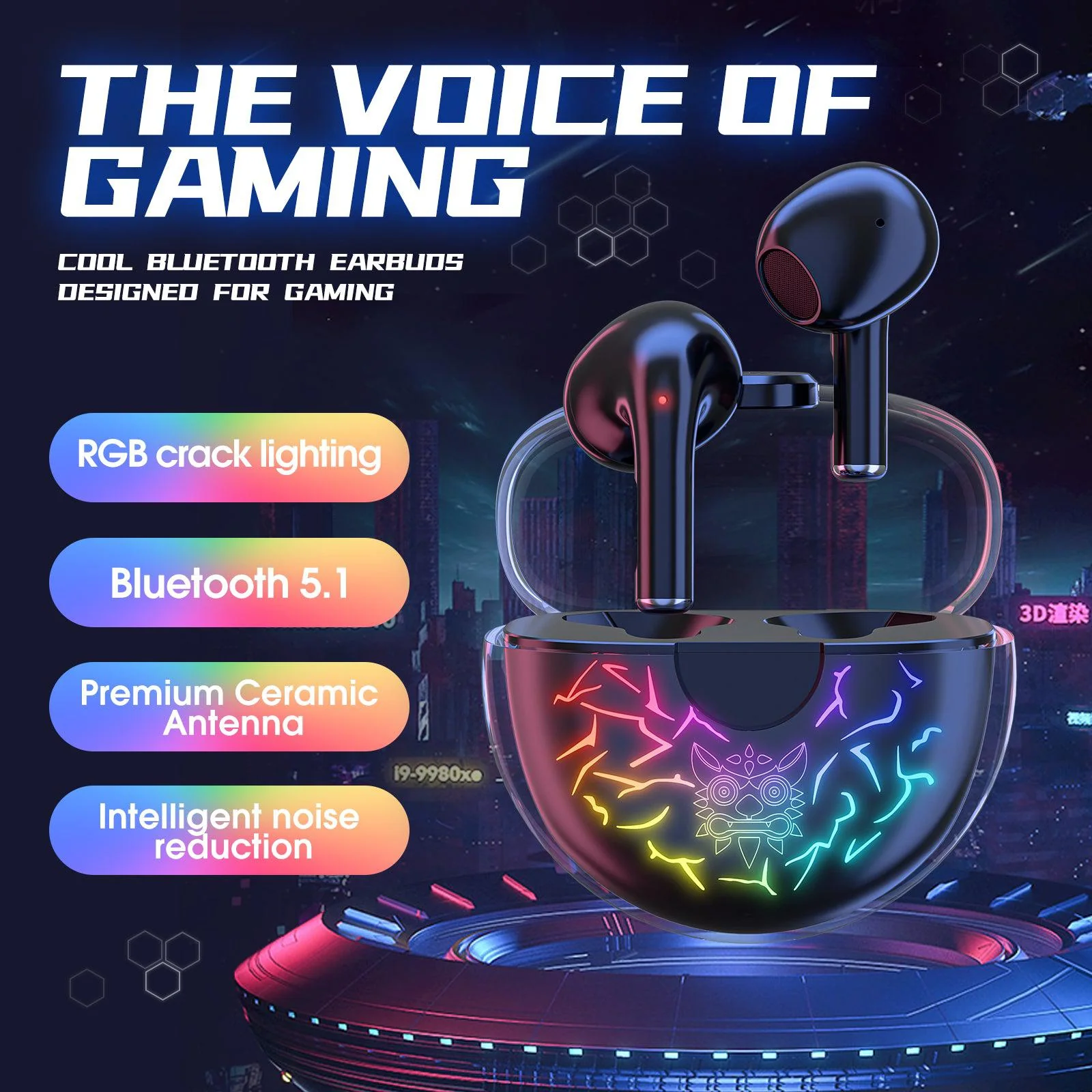 ONIKUMA T35 Bluetooth 5.1 Gaming Earbuds 60ms Latency Active Noise Reduction Fast Charging Earphone - Image 8