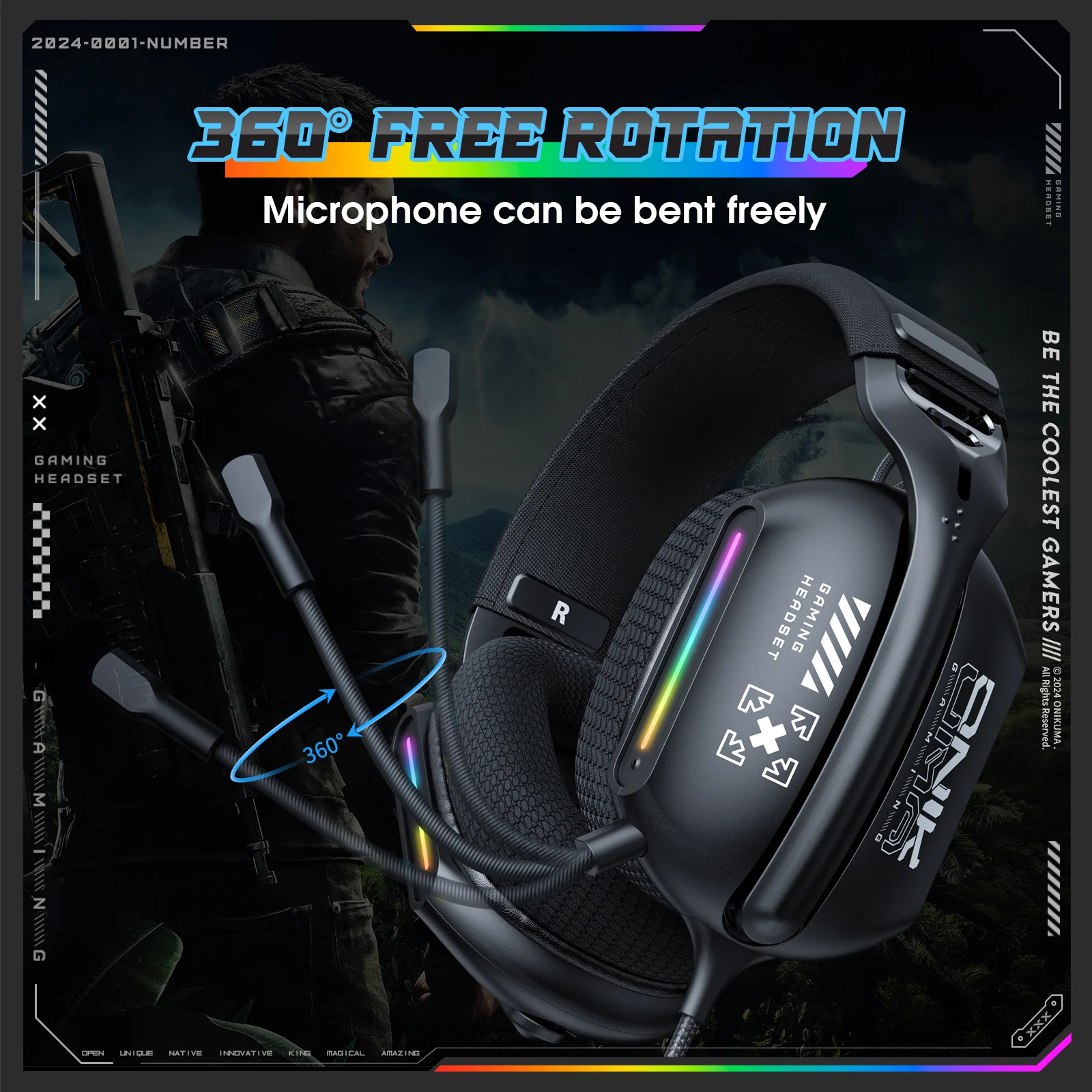 ONIKUMA X12 RGB Gaming Headset – 40mm HD Sound, 360° Mic, Memory Foam Comfort - Image 3