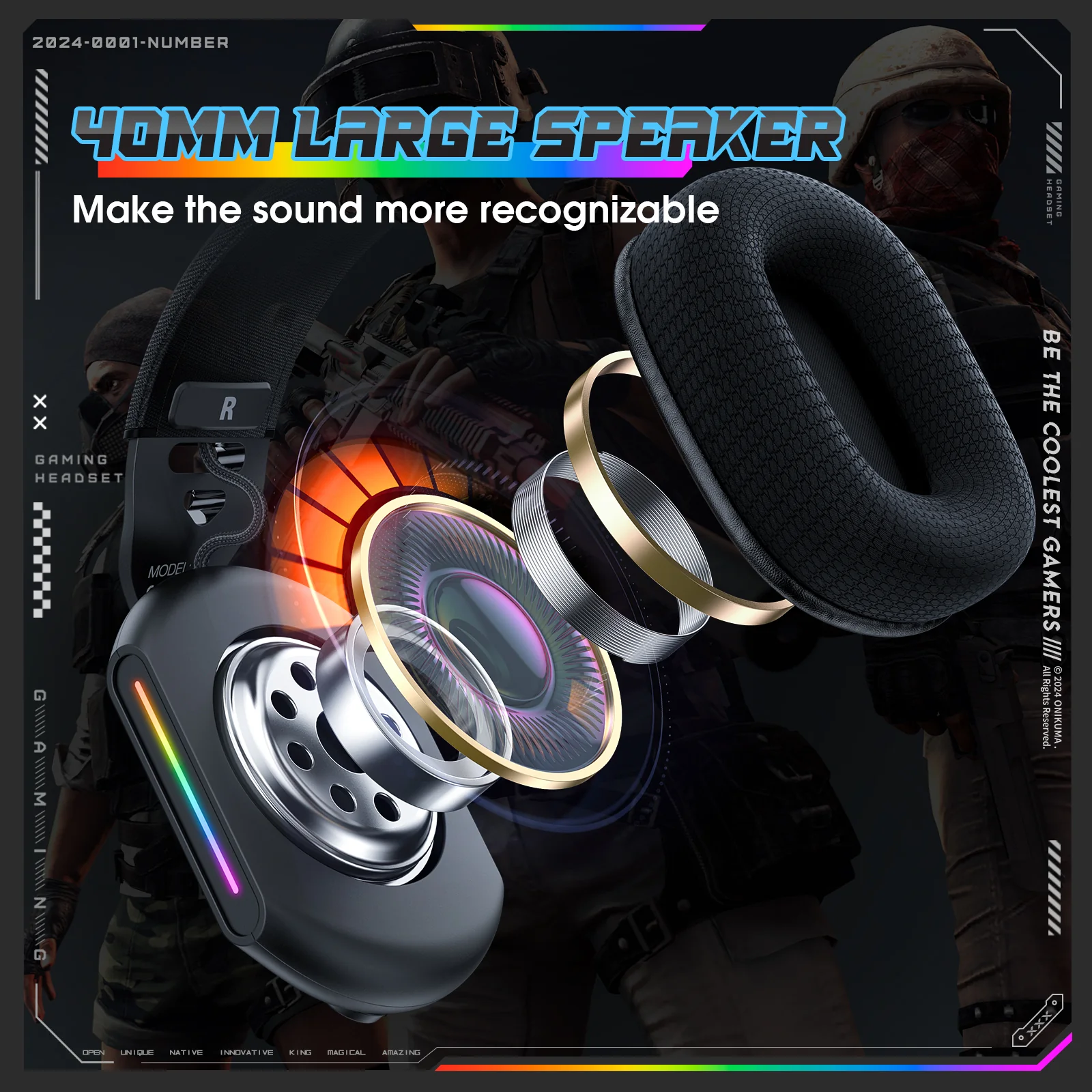 ONIKUMA X12 RGB Gaming Headset – 40mm HD Sound, 360° Mic, Memory Foam Comfort - Image 5