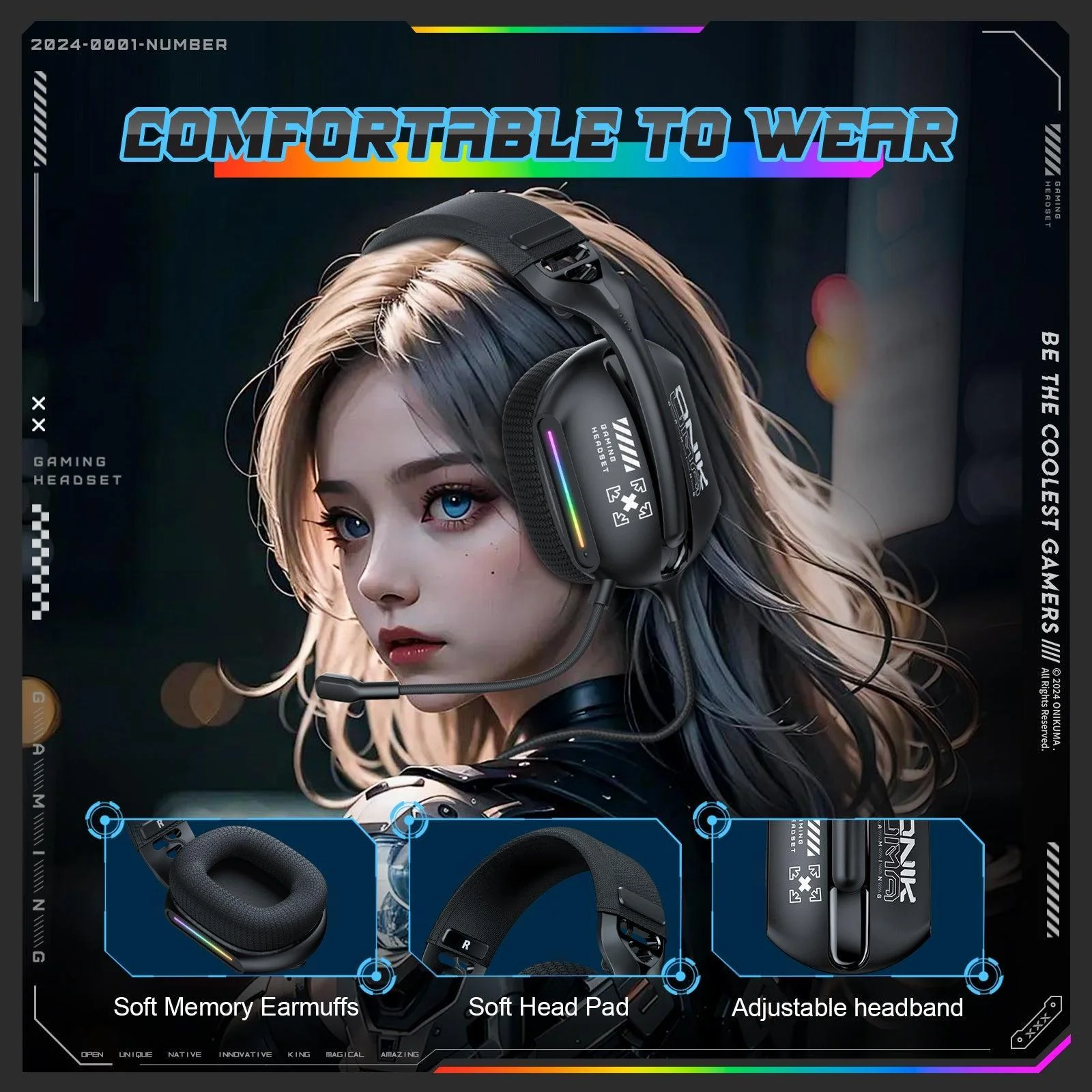 ONIKUMA X12 RGB Gaming Headset – 40mm HD Sound, 360° Mic, Memory Foam Comfort - Image 6