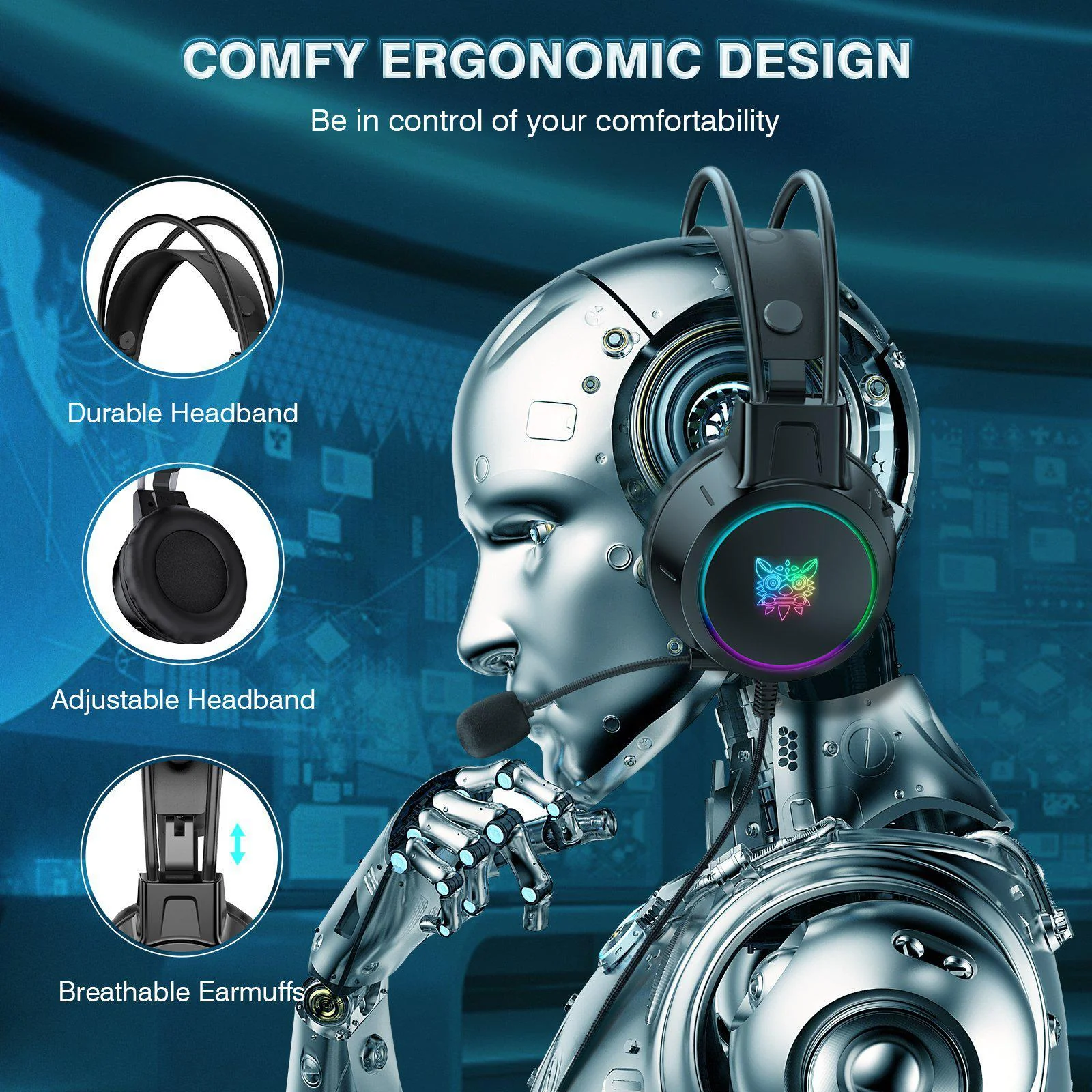 ONIKUMA X15 PRO Double-Head Beam Noise Cancelling Microphone Durable Stereo Surround Gaming Headphones RGB Audifonos Alambricos Gaming Headset - Image 3