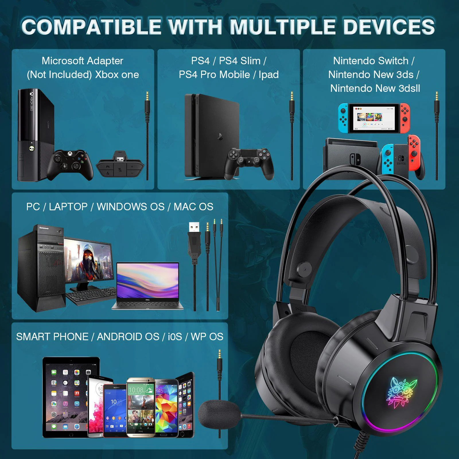 ONIKUMA X15 PRO Double-Head Beam Noise Cancelling Microphone Durable Stereo Surround Gaming Headphones RGB Audifonos Alambricos Gaming Headset - Image 5