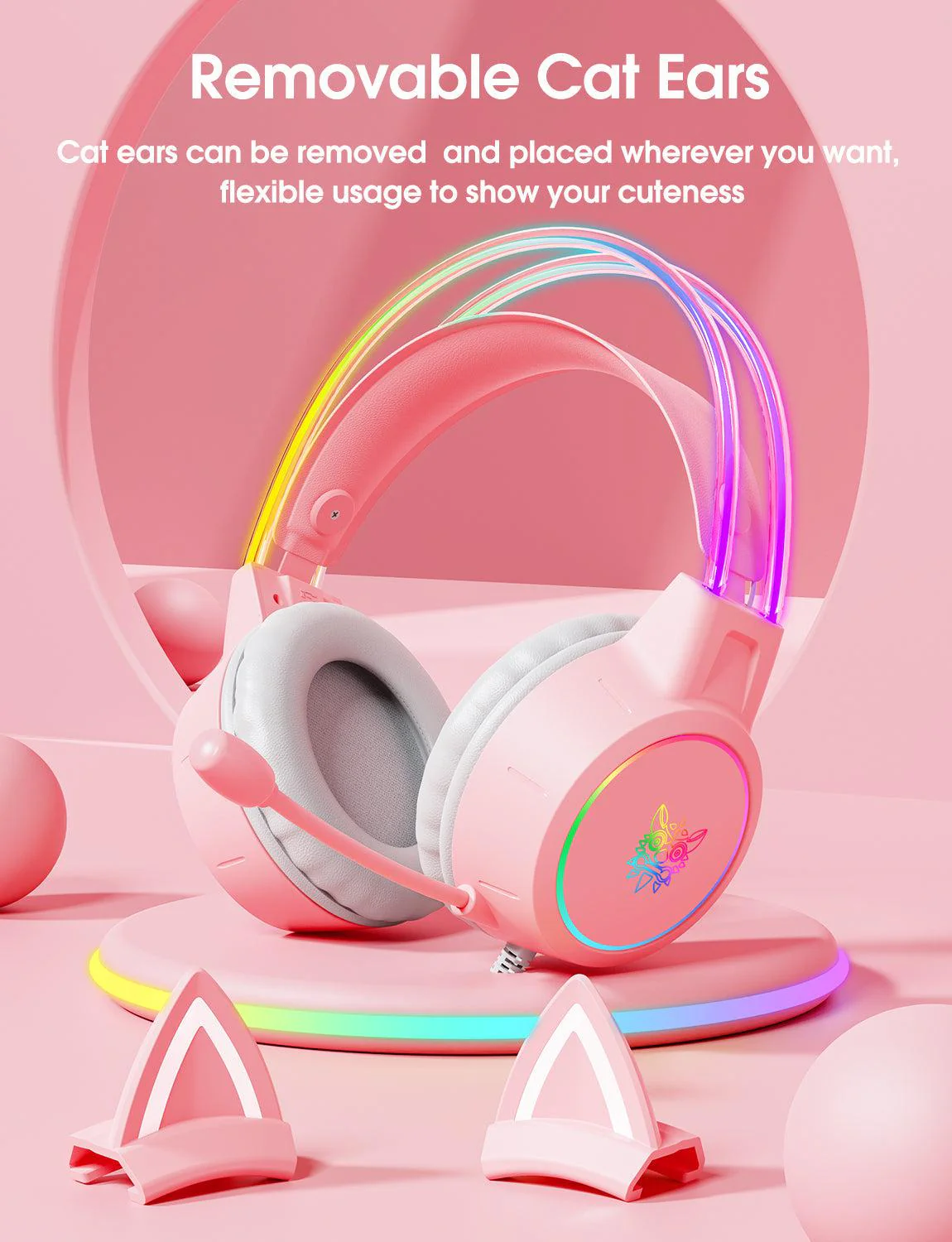 ONIKUMA X15 PRO Cat Ear Headphones, Double-Head Beam Noise Cancelling Microphone Durable Stereo Surround Gaming Headphones RGB Audifonos Alambricos Gaming Headset - Image 10