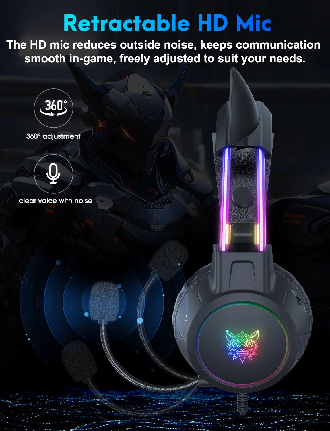 ONIKUMA X15 PRO Cat Ear Headphones, Double-Head Beam Noise Cancelling Microphone Durable Stereo Surround Gaming Headphones RGB Audifonos Alambricos Gaming Headset - Image 6