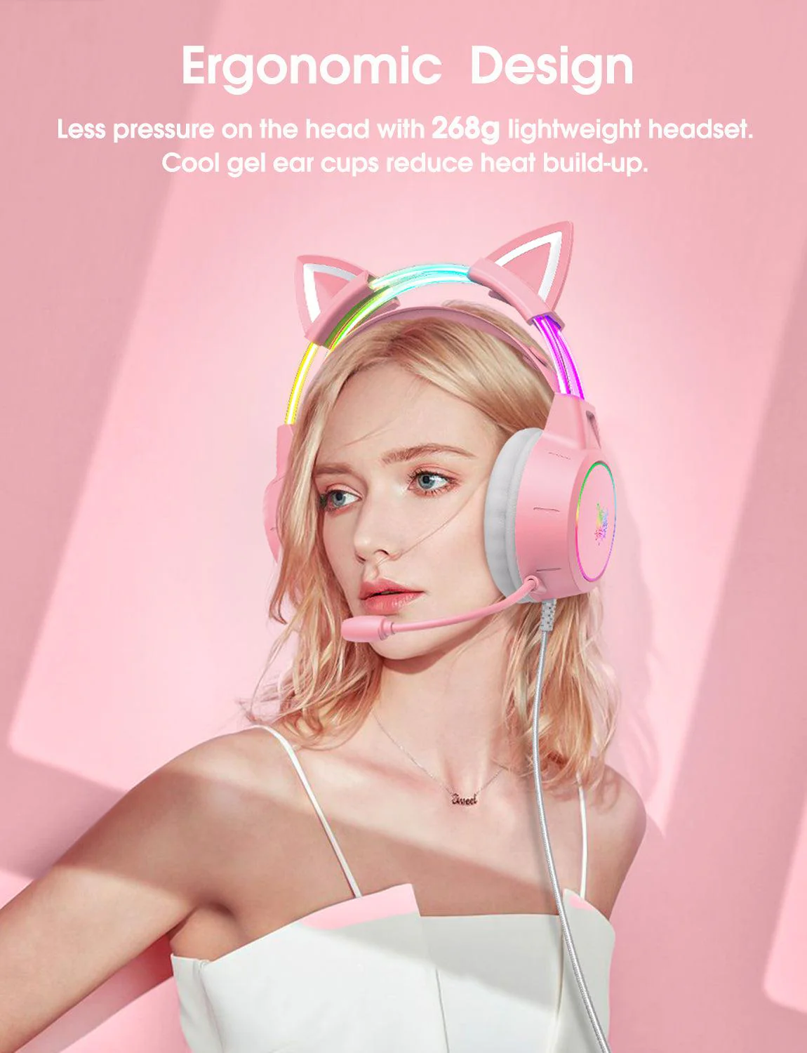 ONIKUMA X15 PRO Cat Ear Headphones, Double-Head Beam Noise Cancelling Microphone Durable Stereo Surround Gaming Headphones RGB Audifonos Alambricos Gaming Headset - Image 9