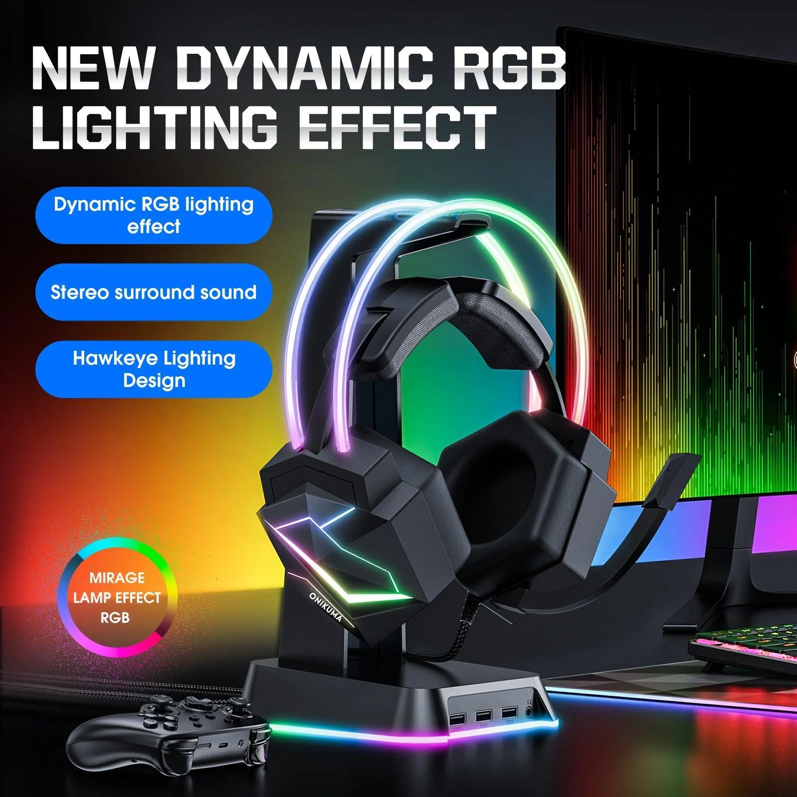ONIKUMA X20 Pro RGB Gaming Headset Noise Canceling Headphone 7.1 Surround Sound with HD Mic for PS4 PC Xbox - Image 3