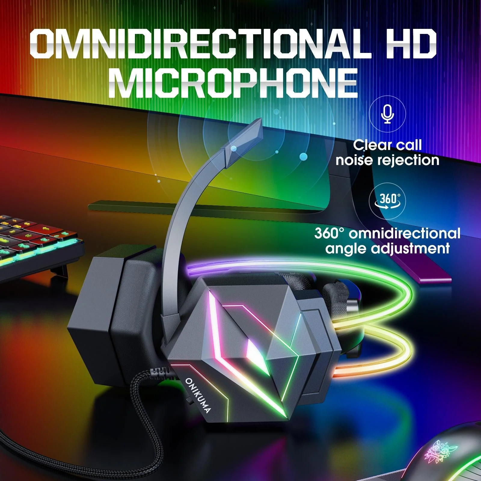 ONIKUMA X20 Pro RGB Gaming Headset Noise Canceling Headphone 7.1 Surround Sound with HD Mic for PS4 PC Xbox - Image 4