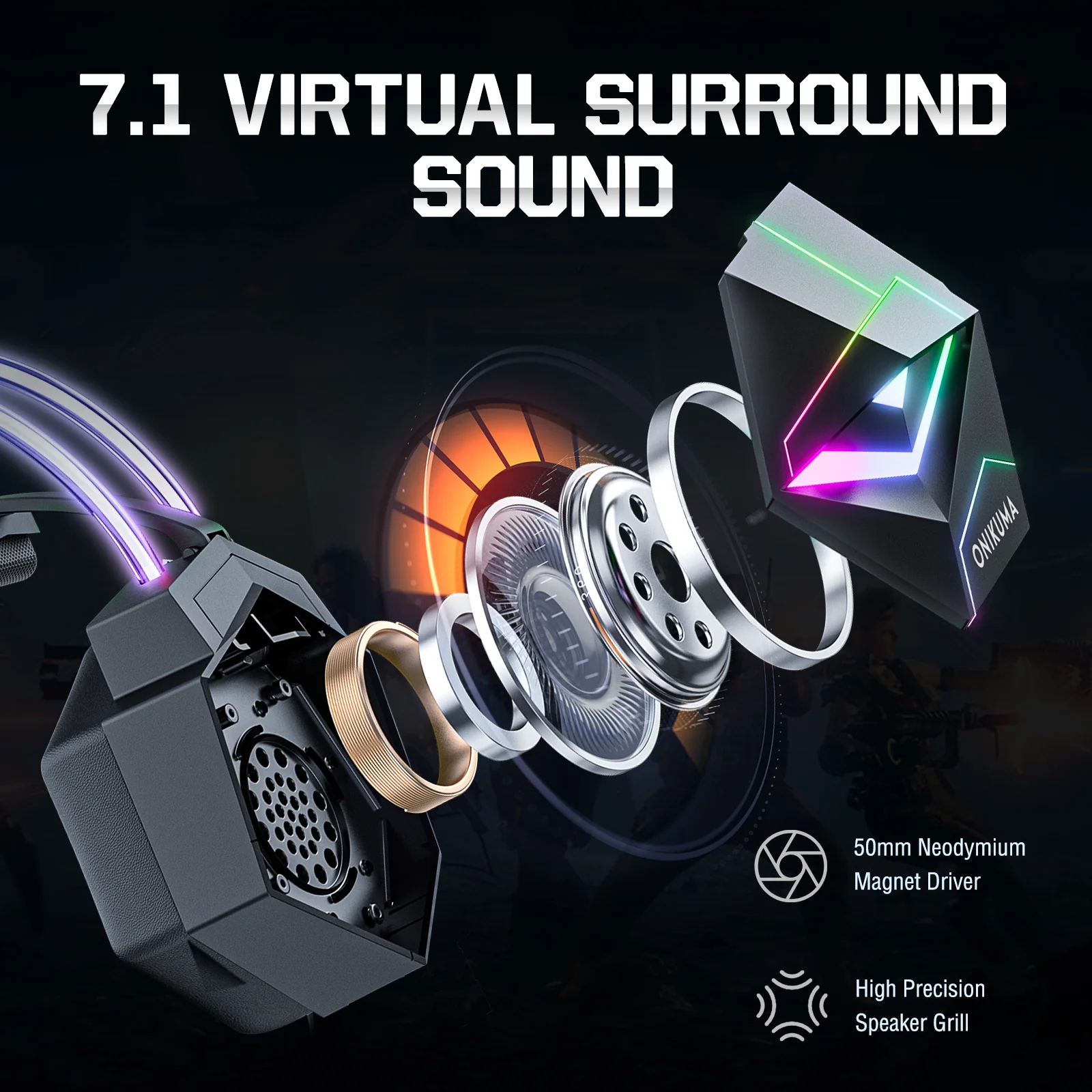 ONIKUMA X20 Pro RGB Gaming Headset Noise Canceling Headphone 7.1 Surround Sound with HD Mic for PS4 PC Xbox - Image 5